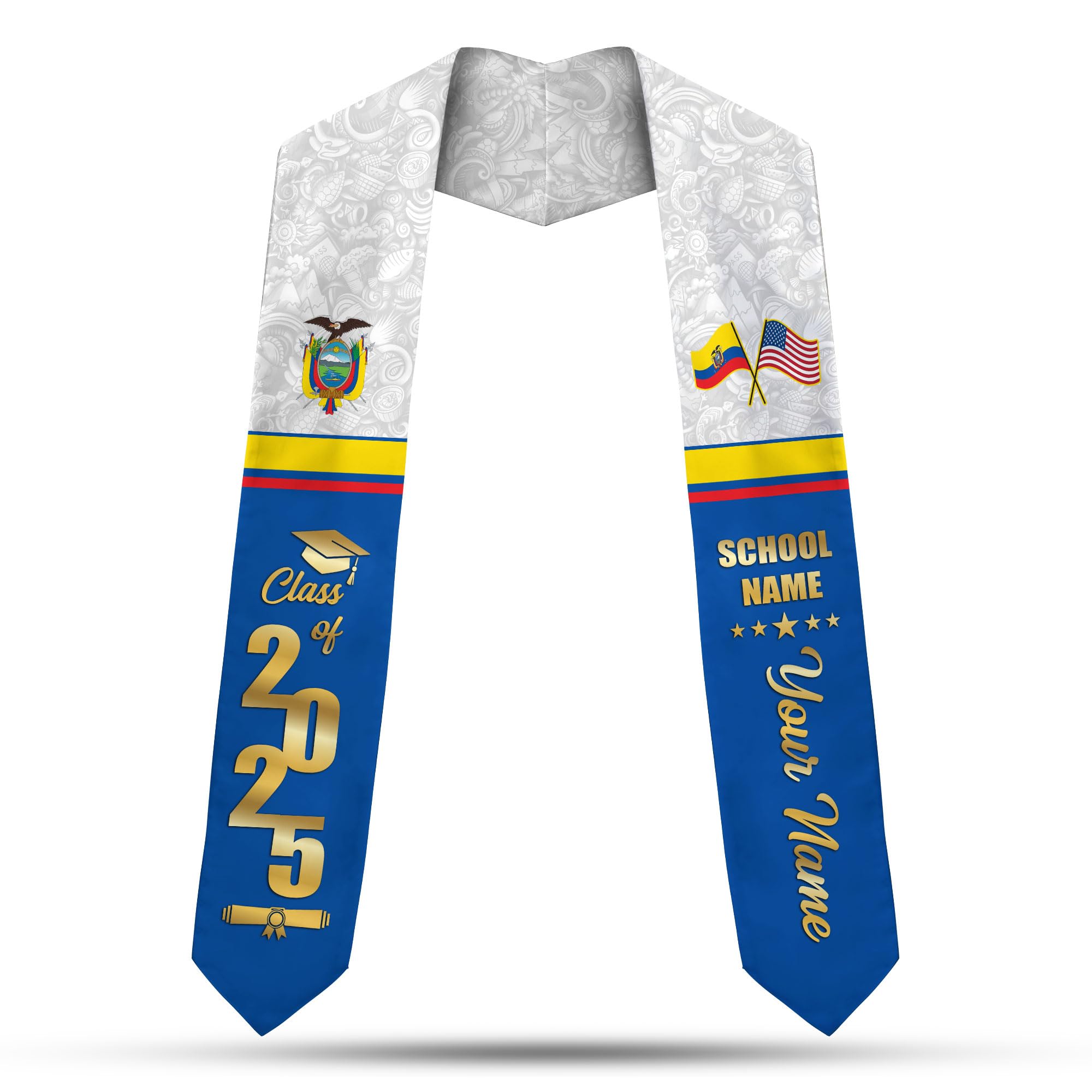 MonkeyVan Ecuadorians Graduation Sash Custom Ecuadorians American Flag Graduation Sash 2025 Ecuador Graduation Stole Ec12