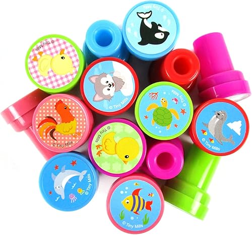 Miniatura 5 de TINYMILLS 60 sellos surtidos de animales para niños con 60 diseños diferentes, bolsas de regalos para fiestas, premios, recompensas en el aula,