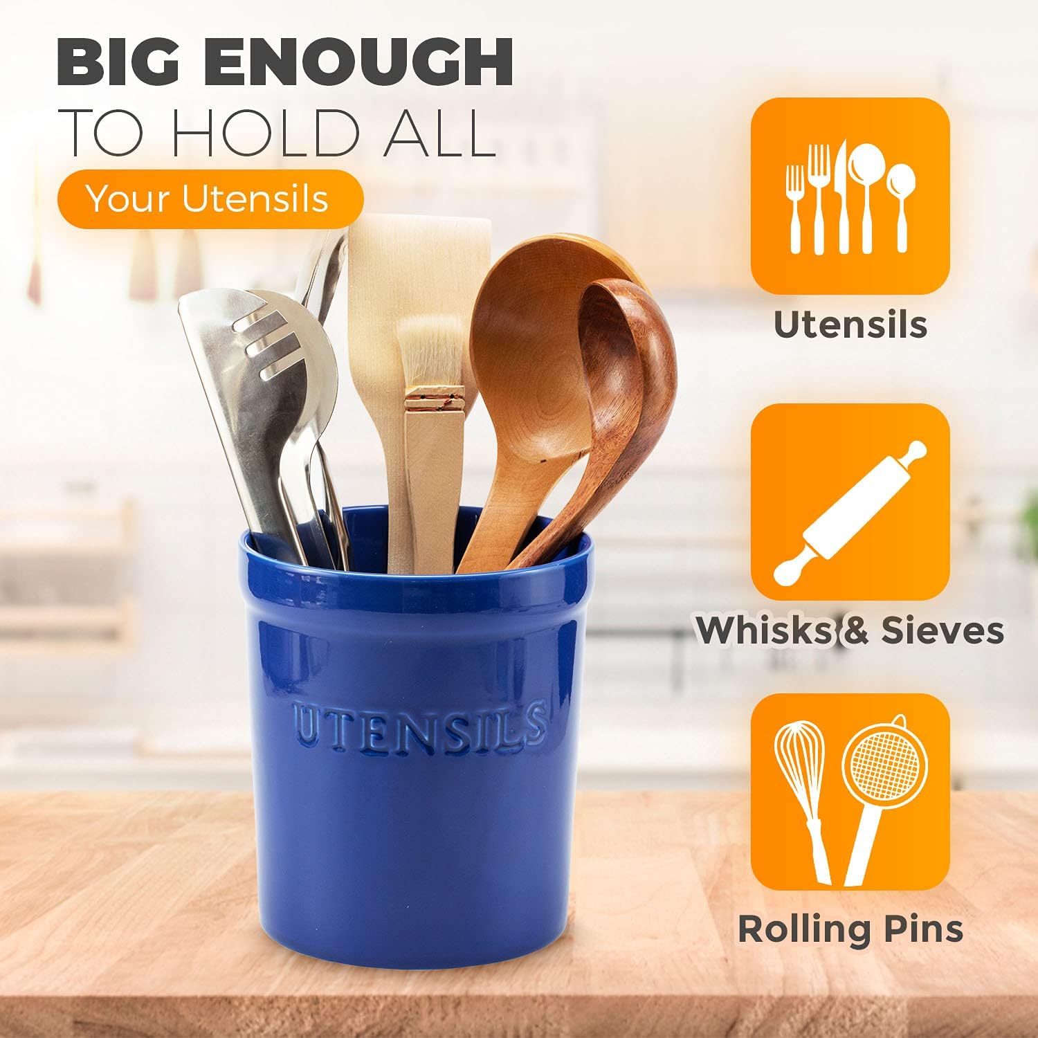 PriorityChef Kitchen Utensil Holder for Countertop, Heavy Ceramic Utensils Caddy, Large Spatula Organizer Utensil Crock - Dark Blue : Home & Kitchen