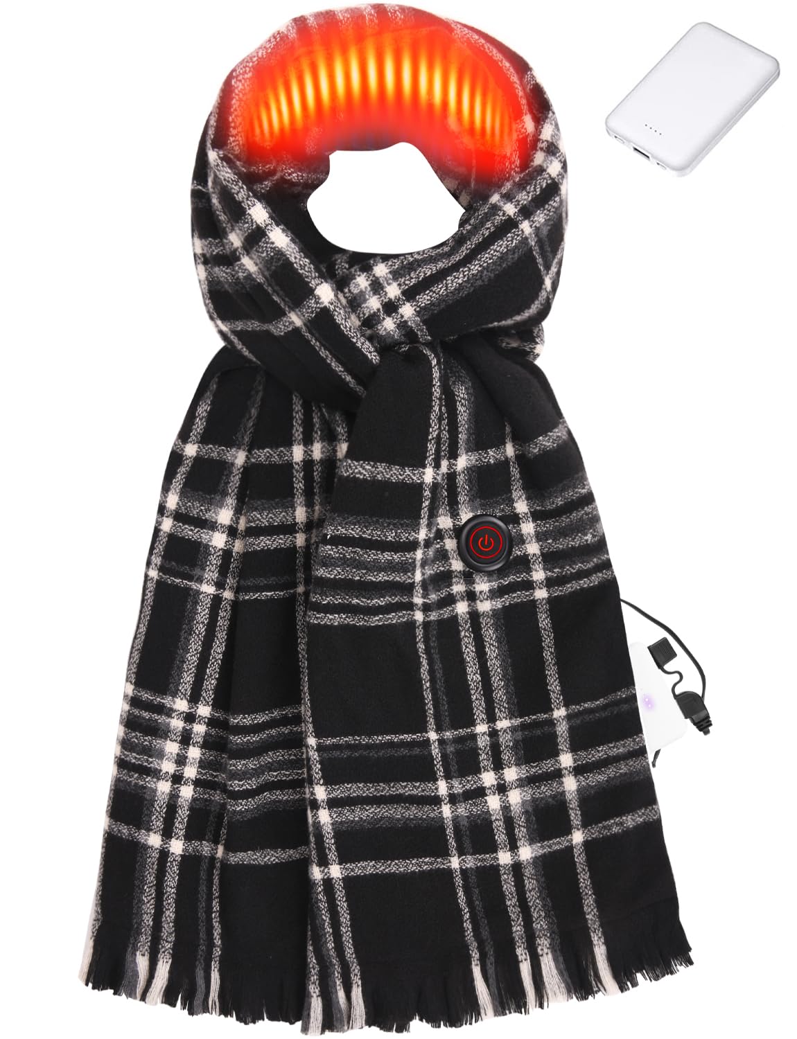 Bufanda térmica para mujeres y hombres con batería recargable portátil, bufanda eléctrica para el cuello para clima frío invierno, Negro clásico