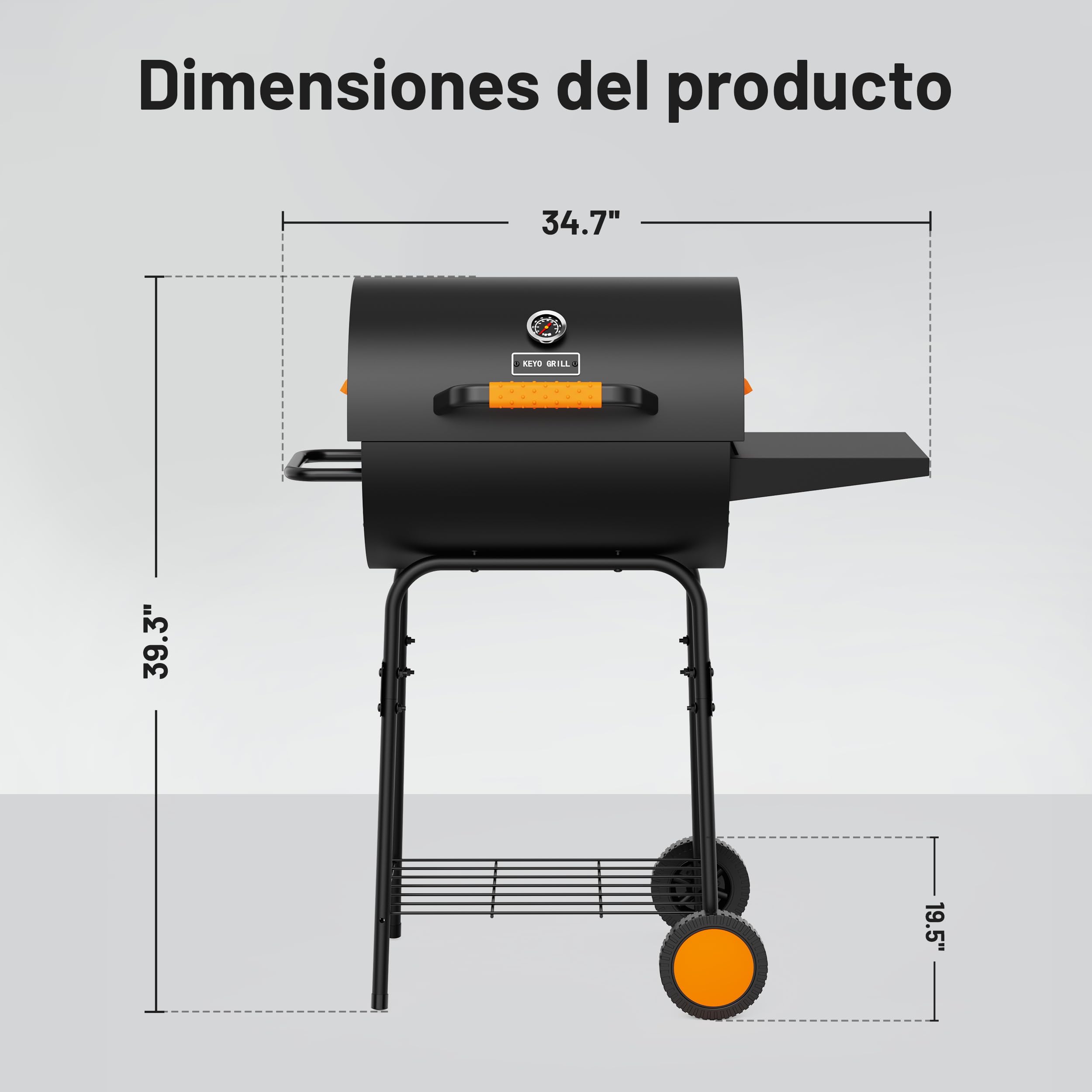 KEYO Barbacoa de Carbón y Ahumador con Bandeja de Carbón Regulable en Altura, Gran Barril de Barbacoa Portátil para Jardín Exterior, Cámping, Fiesta en Patio y Picnic - 20 Pulgadas