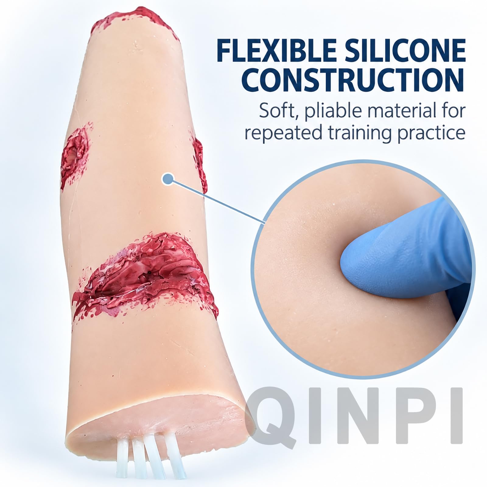 Modèle De Jambe en Silicone pour Formation Aux Plaies, 3 Traumatismes Simulés avec Tubes Internes, Entraînement Premiers Secours Et Soins Infirmiers
