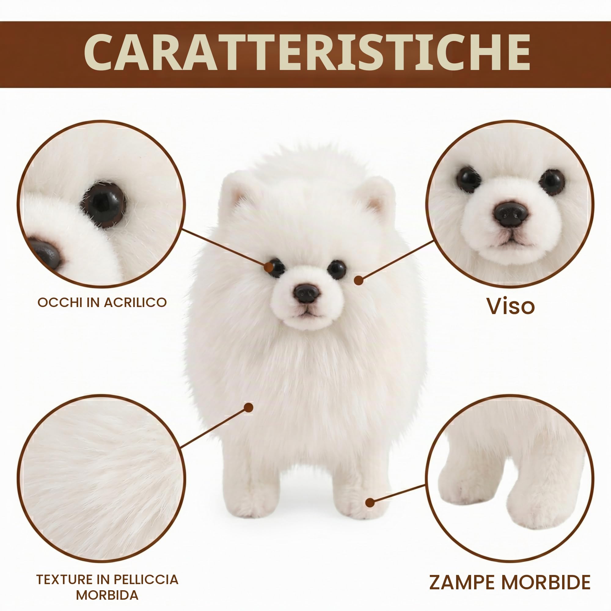 Soft Pomeranian Cane Peluche, 23CM Carino Cucciolo di Peluche Perfetto Regalo per Bambini Ideale per il Gioco Confortevole e la Decorazione della Camera da Letto(WhitePome)