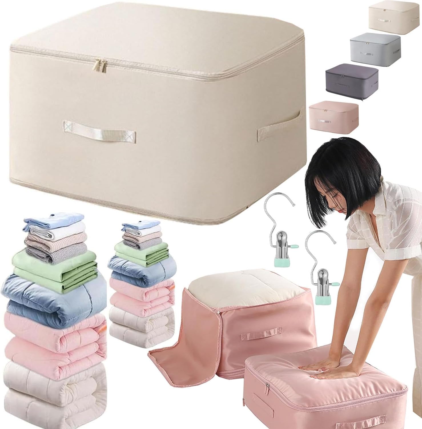Ultra Space Saving Self Compression Organizer, Ultra Space Saving Compression Self Storage, Ultra Space Saving Self Compressor (Beige, 54 * 42 * 60cm (for quilts))