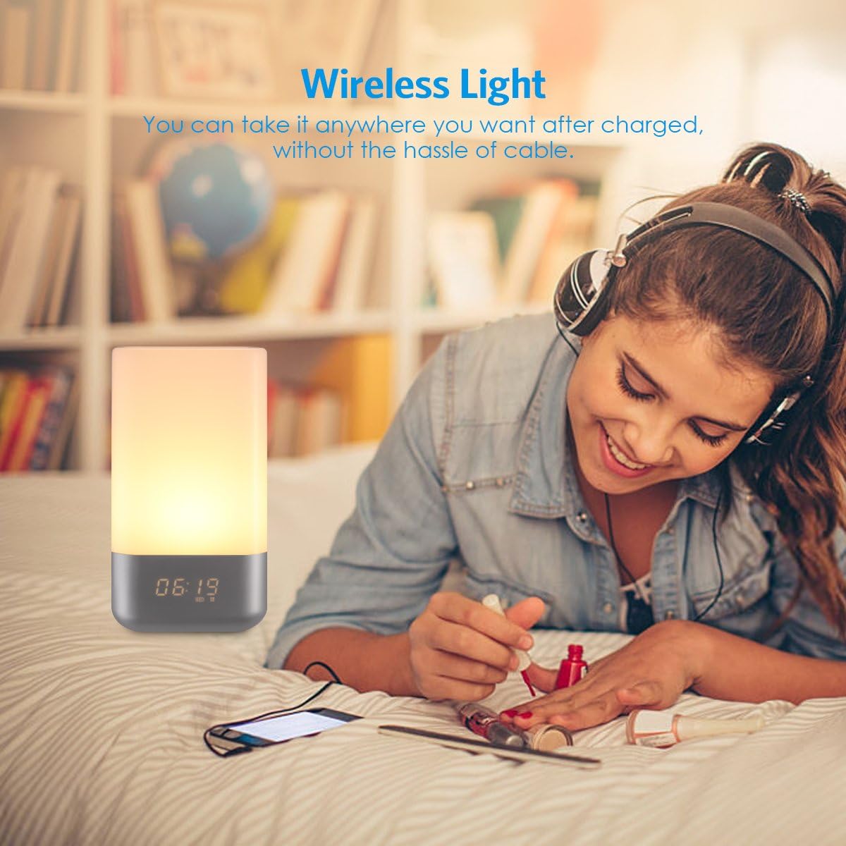 AMIR Wake-Up Light, Touch Sensor Bedside Lamp, Sunrise Alarm Clock, RGB Colors Mood Atmosphere Light, Night Light, Digital Clock with 8 Natural Sound, Snooze Function, 3-Level Brightness for Bedroom