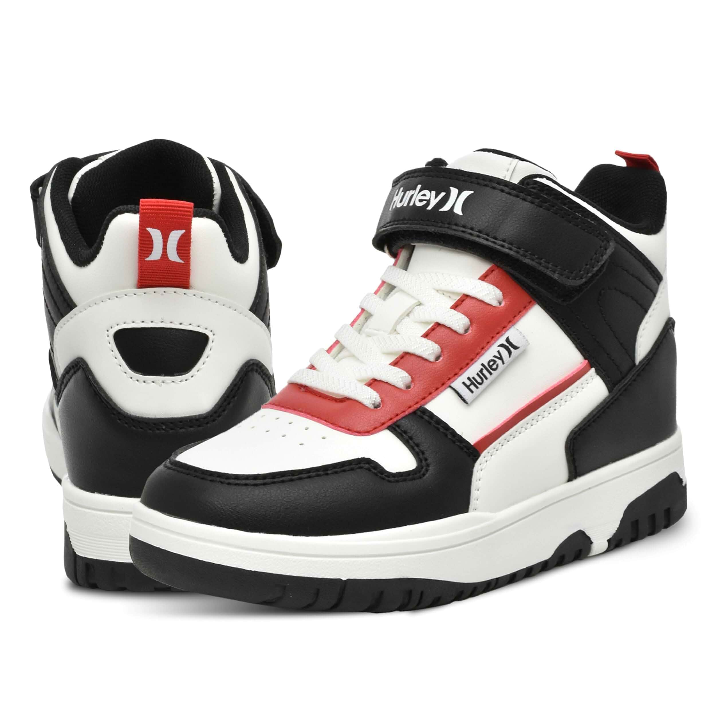 Hurley Kids' Carson High-Top Sneakers with Adjustable Strap, High Top Shoes for Kids, Sturdy Padded High Cut Sneakers for Boys and Girls, Fashionable Basketball Shoes for Kids