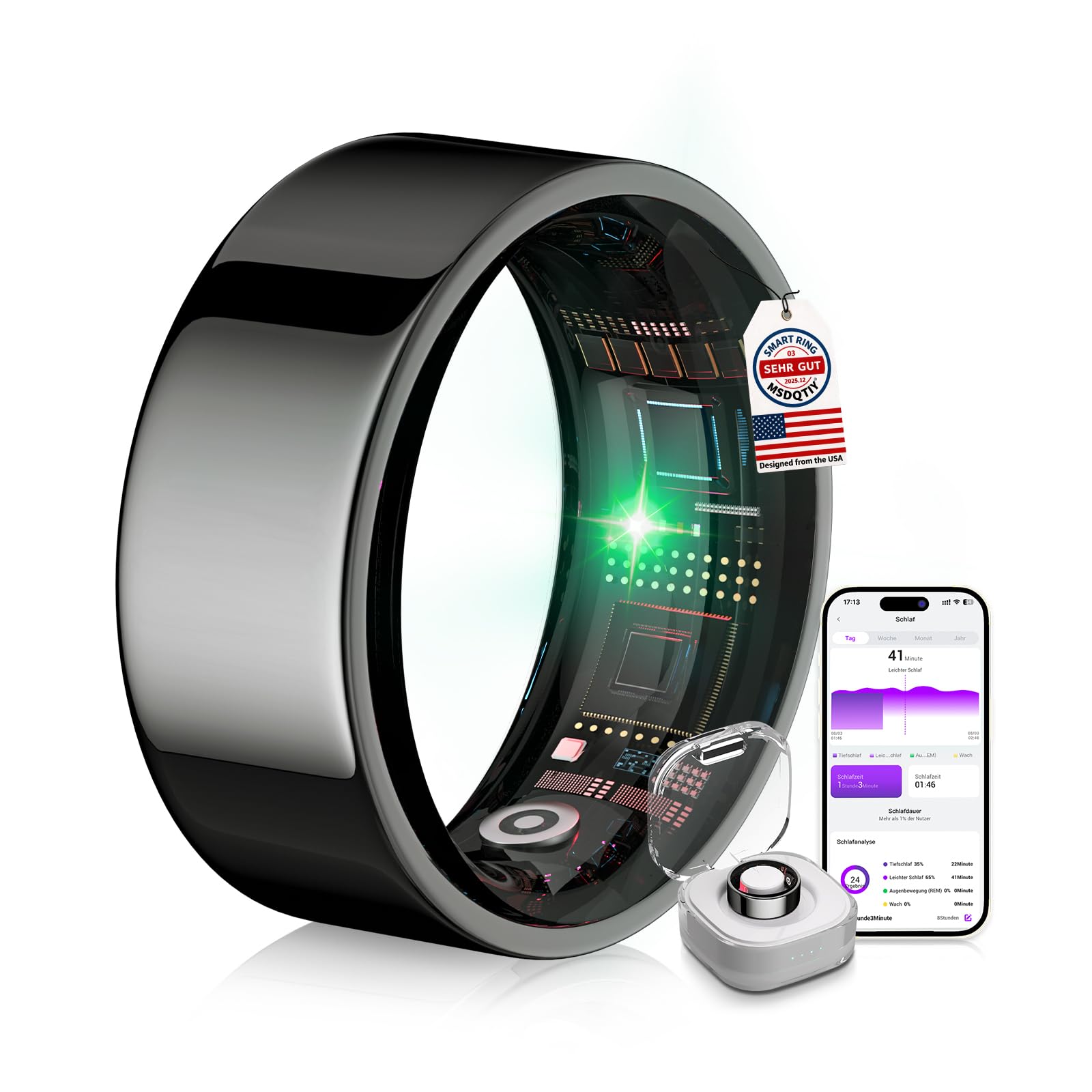 6.0 Smart Ring and Charging Case【Industry First – 0 Measurement Error】【IP68 Waterproof】 2025 Smart Ring for Women &amp; Men for Sleep Tracking Wearable Device,Fitness Ring Black 10#