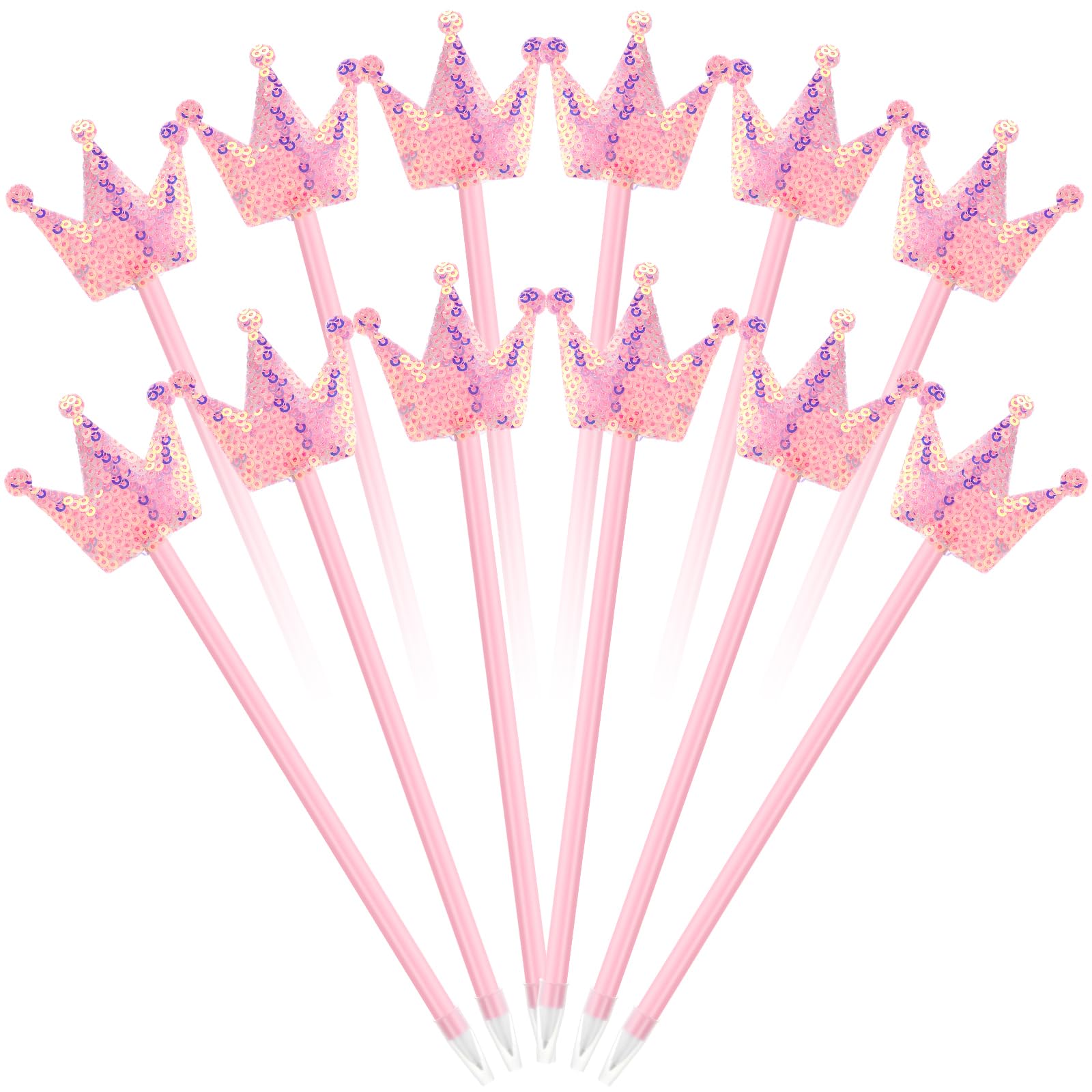Sayglossy 12 Pcs Halloween Witch Crown Ballpoint Pens Pink Crown Sequins Glitter Pen Black Ink for Halloween Witch Party Supplies