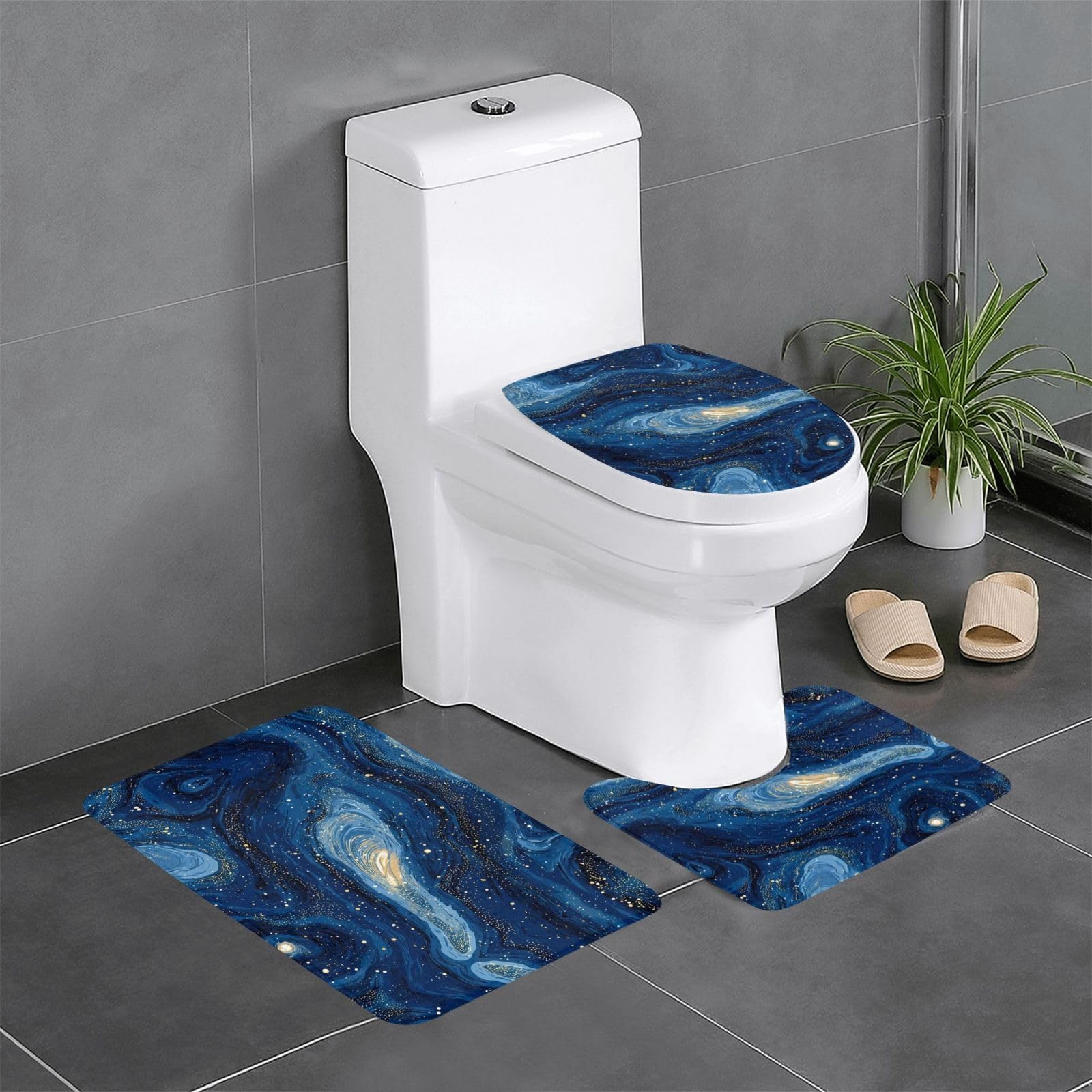 Tapis de salle de bain galaxie bleue lot de 3 pour sublimer votre meuble-lavabo