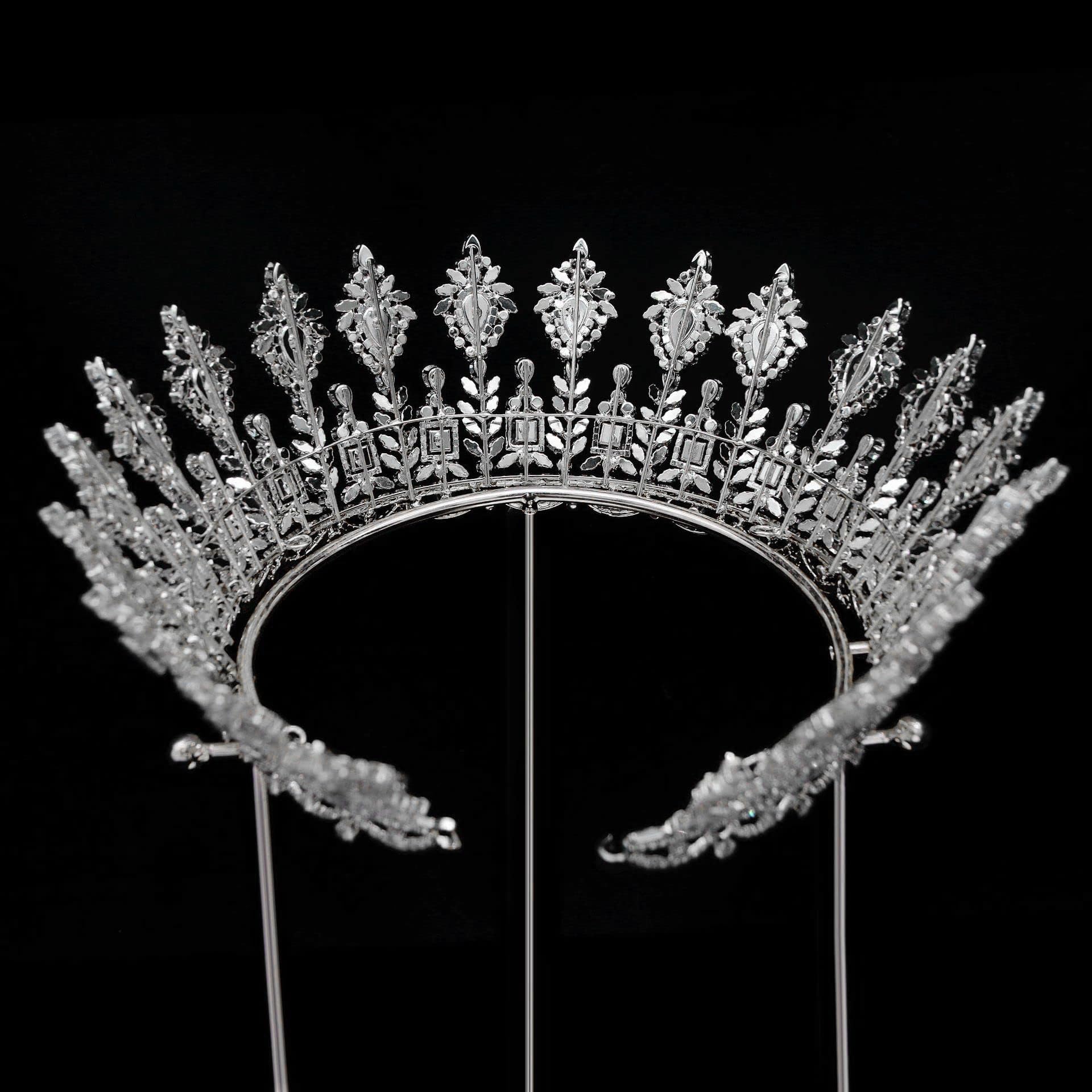 QXMYOO Tiaras de boda de lujo, corona redonda de circonita cúbica 5A para mujer, corona de princesa reina, diadema de cristal, accesorios grandes para el cabello de novia