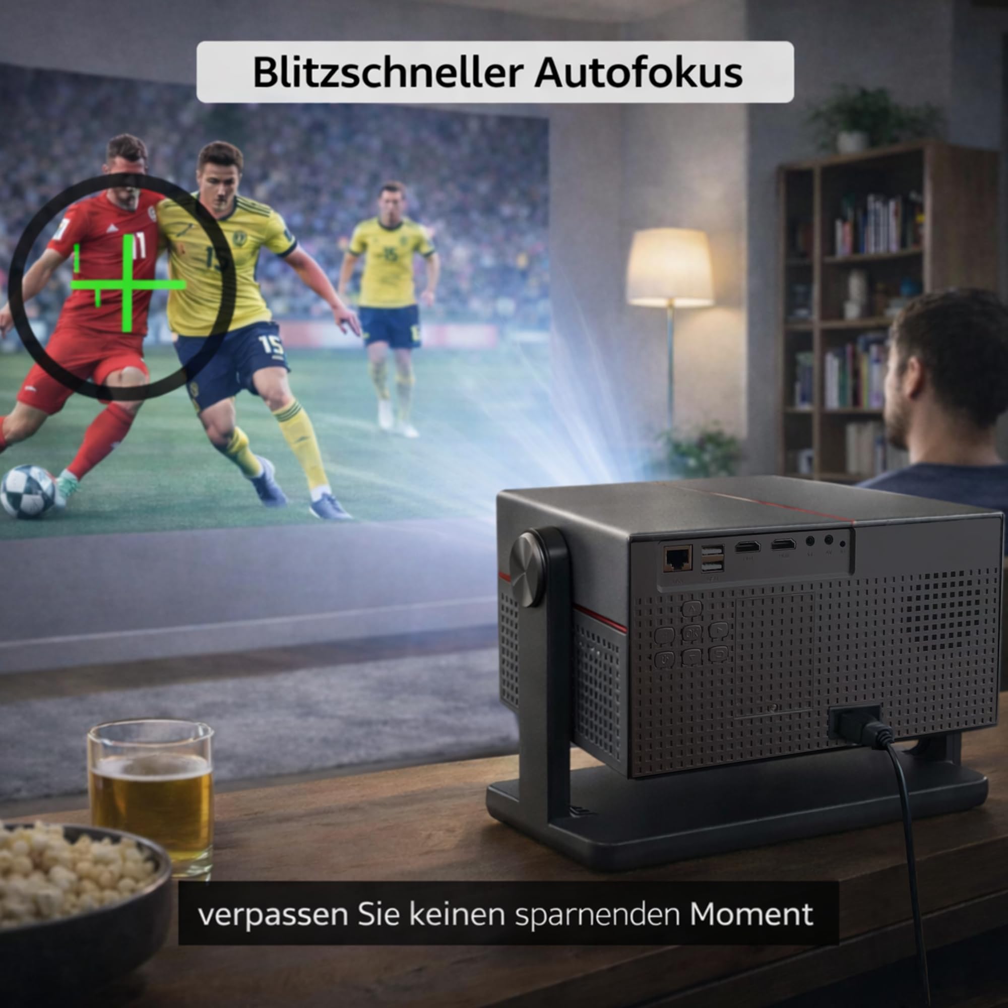 Proiettore con supporto 4K per Home Cinema - Proiettore Home Cinema 4K con autofocus e correzione trapezoidale automatica, proiettore Android per streaming online con Fire TV Stick, Netflix, ecc.