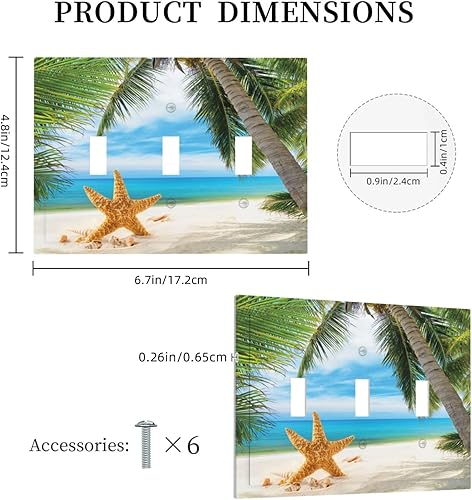 Vista 101 de Cubiertas decorativas de salida de estrella de mar playera, tablero de madera azul de concha de mar de 1 banda, decoración individual GFCI, placa