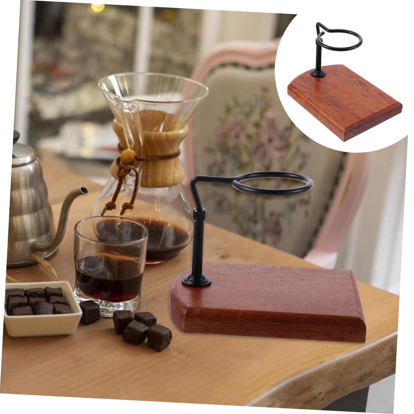 Veemoon Soporte Ajustable sin Electricidad, Fácil de Limpiar de Madera y Aluminio para Filtro de Café Manual Adecuado para Preparar Café Suave en Casa