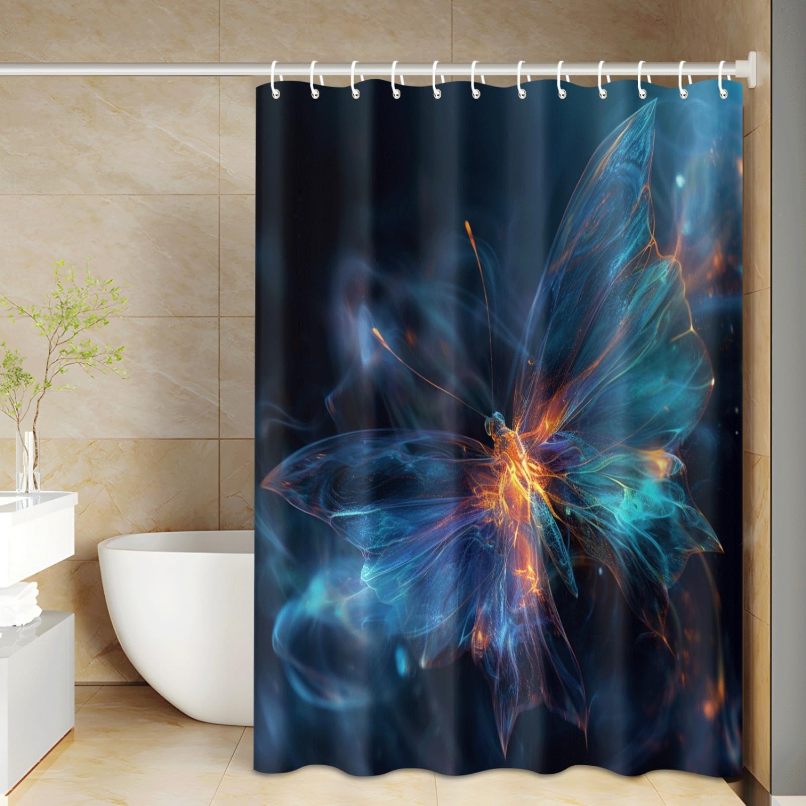 Shower Curtain Abstract Dark Blue Mould Resistant Shower Curtains for Bathroom Washable Polyester Bathroom Curtains Decor Wet Room Quick Dry Anti Mould Bath Curtain with 12 Hooks 150x180cm