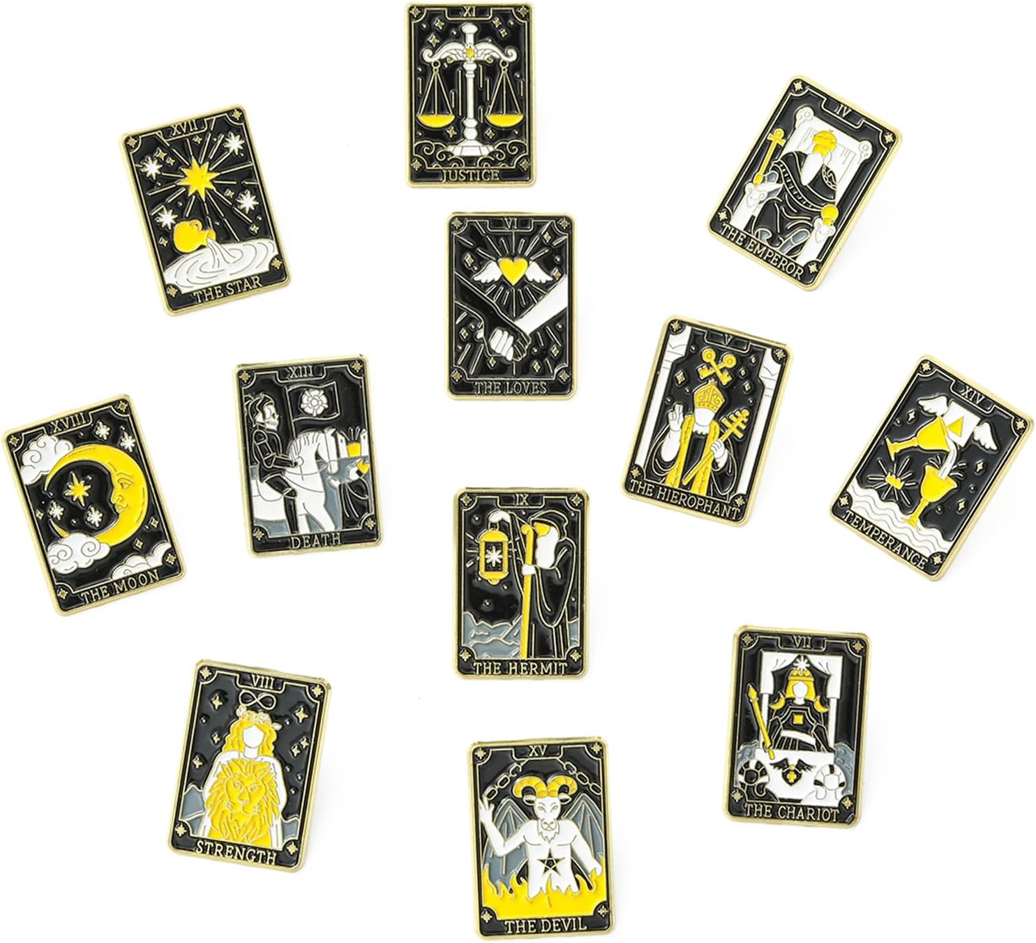 Airssory 12Pcs Black Tarot Card Enamel Pins Sun Moon Star Brooches Creative Divination Lapel Pin Backs for Backpack Clothes Bags Décor - Image 8