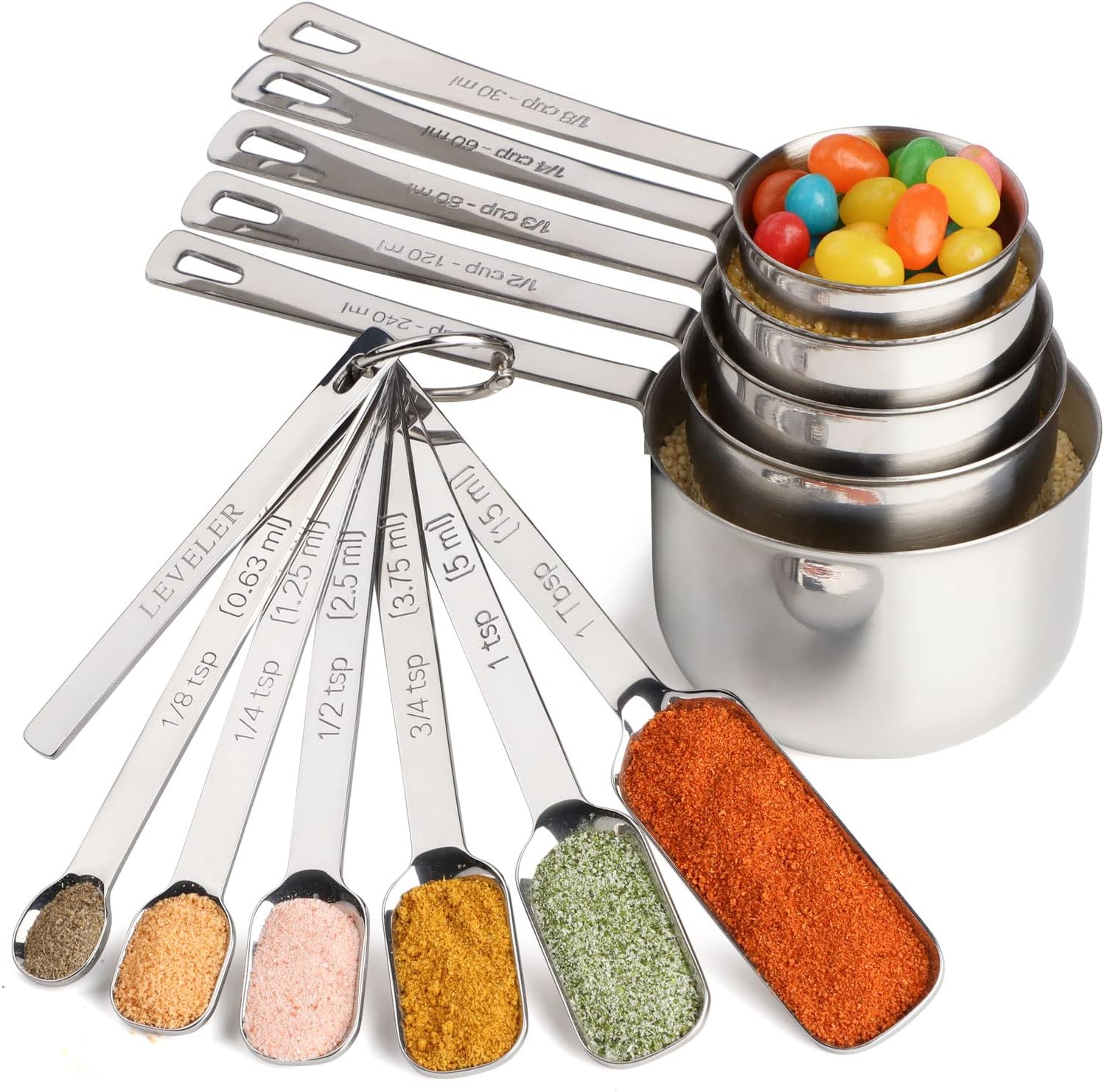 Measuring Cups and Spoons Set Stainless Steel Includes 5