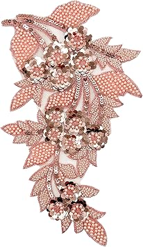 1pc Large Flower Rhinestone Applique Champagne, Embroidery Sequin Patches for Clothes,Beaded Lace Applique for Wedding Bridal Dress Bodice Hat Sewing Craft for Girl Embellishment Champagne