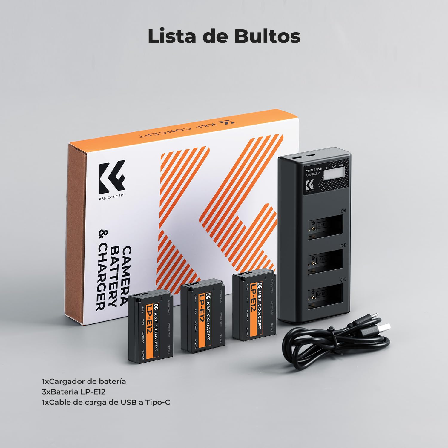 K&F CONCEPT 3-Pack LP-E12 Batería 1100mAh y Cargador LCD de 3 Ranuras Compatible con Cámaras Canon EOS M, M2, M10, M50, M50 Mark II, M100, M200, PowerShot SX70 HS, Rebel SL1