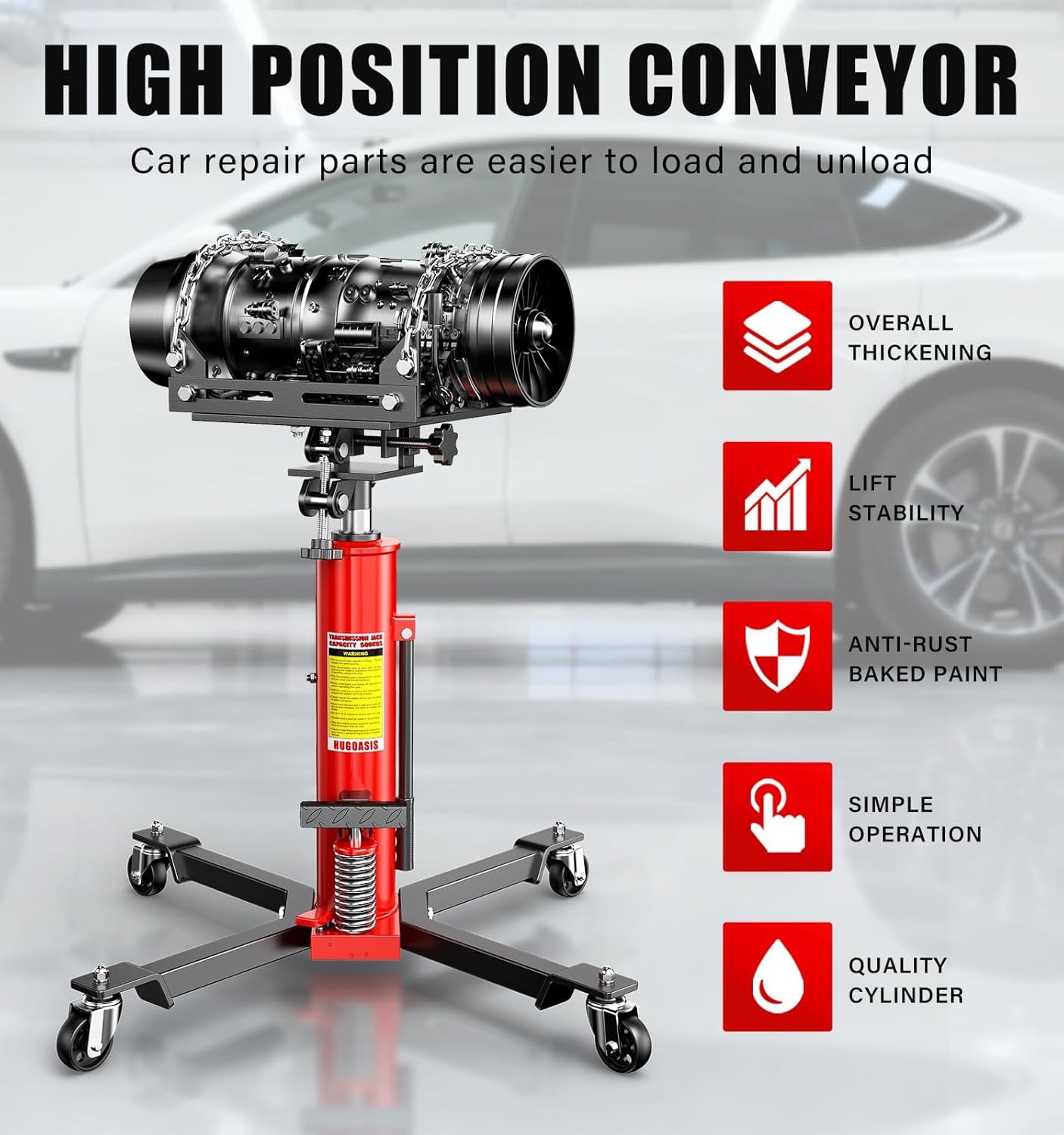 Transmission Jack,32.28"–69.91" High Lift, 1100 Lbs Heavy-Duty Hydraulic Telescoping Transmission Jack,2-Stage Telescoping Transmission Jack with Foot Pedal