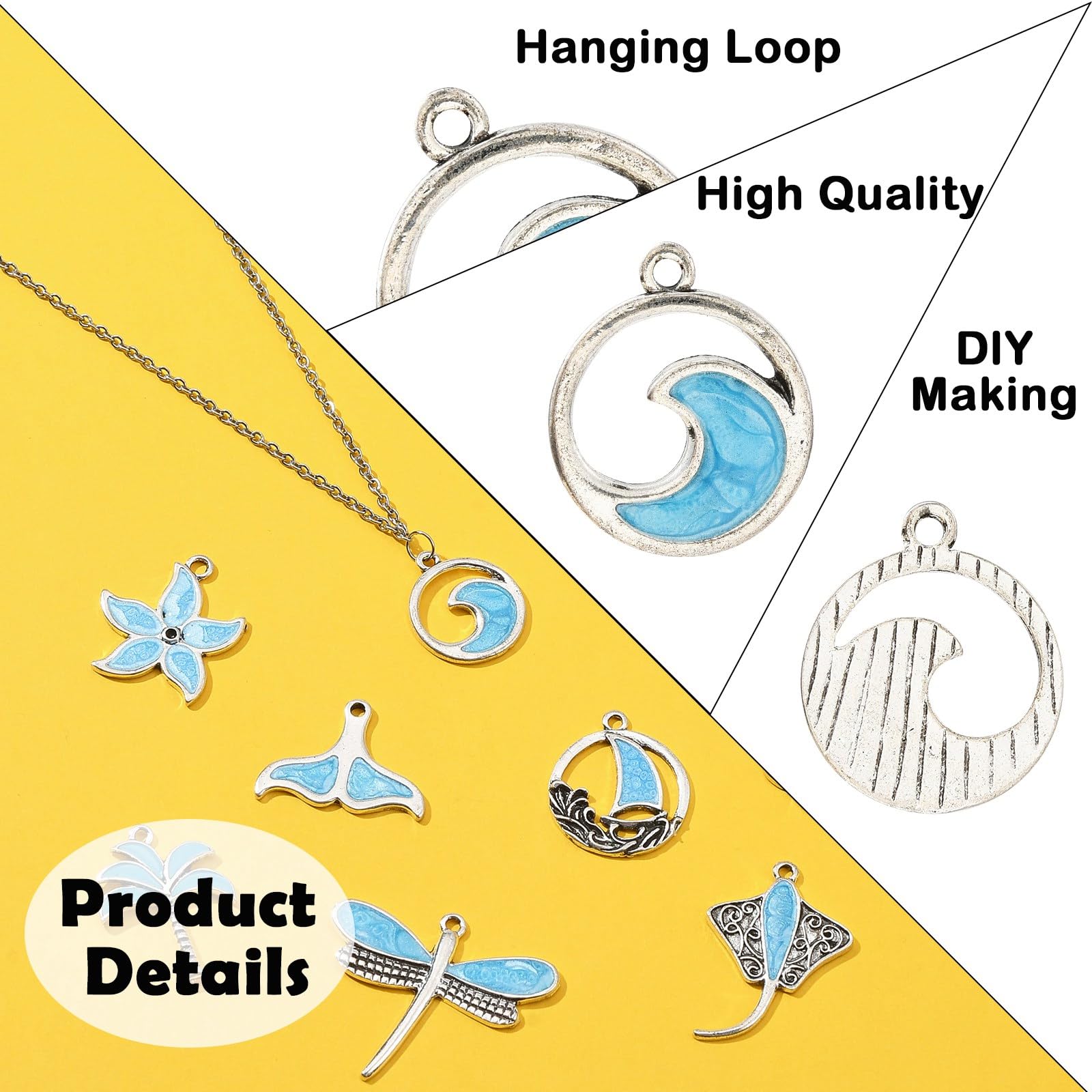 Stiesy 20Pcs 10 Styles Enamel Sea Animal Charms Pendants Blue Turtle Starfish Charm Tibetan Silver Sailboat Dangle Charms for Bracelet Jewellery Making Crafting - Image 4