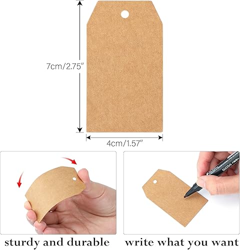 Miniatura 2 de jijAcraft 100 etiquetas de regalo con cuerda, etiquetas de regalo en blanco de 2.8 x 1.6 pulgadas, etiquetas de papel kraft marrón para arte, bolsas