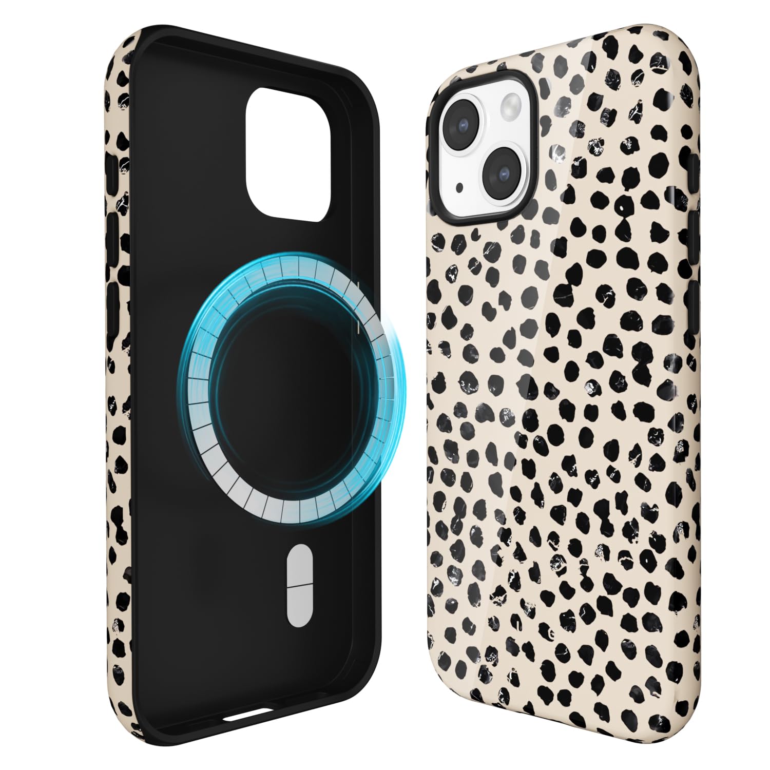 Coque de luxe girly iPhone 15 pois beiges finition rigide premium - 8