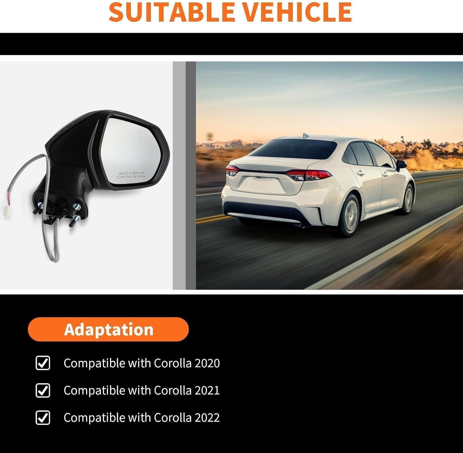 Right Passenger Side Mirror Assembly Compatible with Corolla 2020 2021 2022 Non-Heated Manual Folding and Power Paint to Match Replaces 8791002916PFM (3Pins)