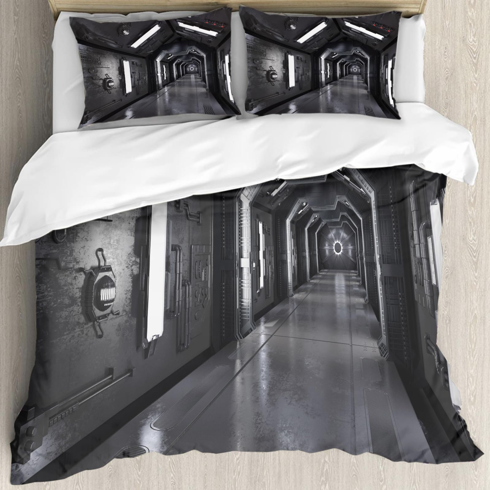 Housse de couette anti-allergie avec décor vaisseau spatial futuriste pour un sommeil sain