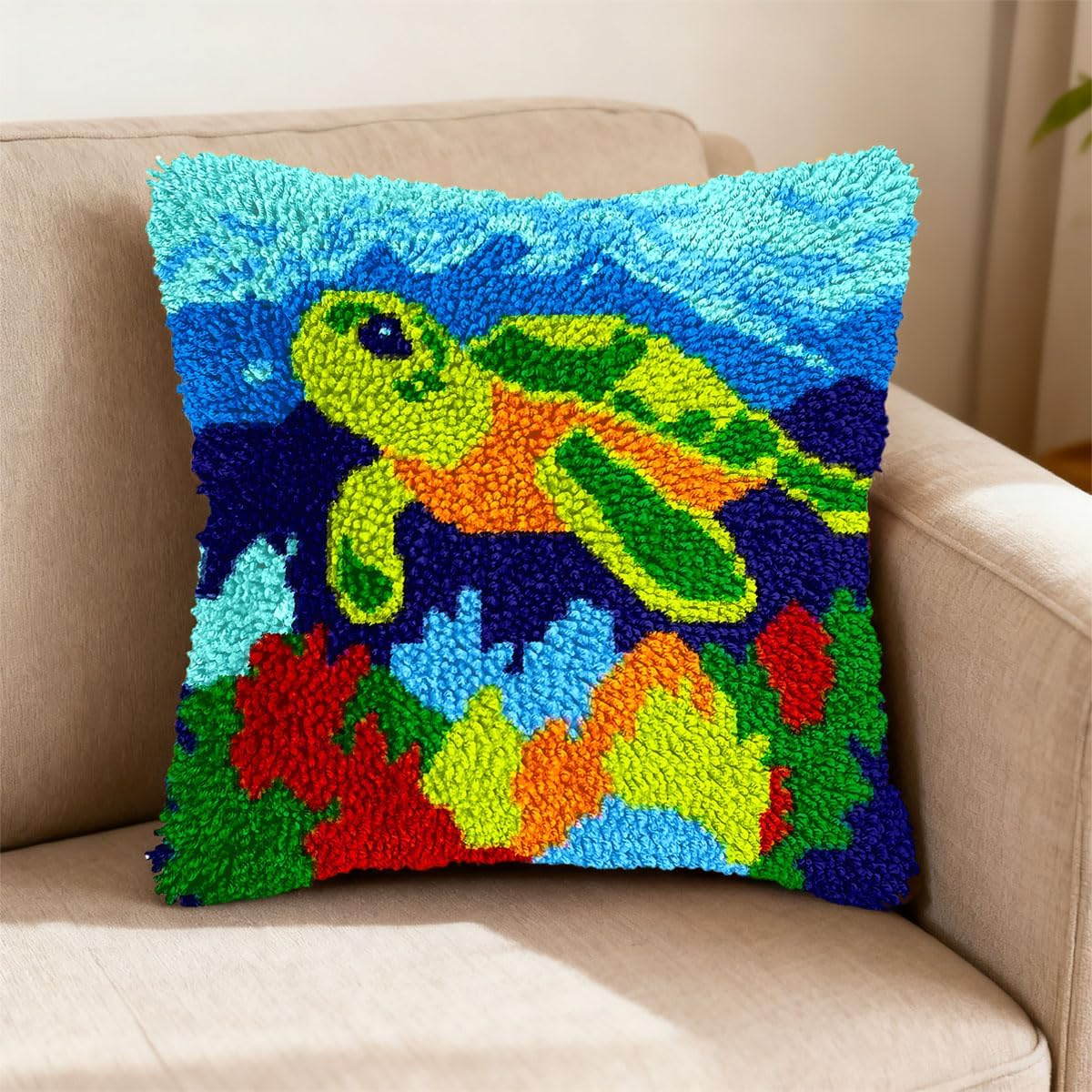 DIY Latch Hook Pillow Kit American Eagle in Sky Easy for Beginners with Pattern DIY Crochet Craft Kit Pillowcase Cushion for Home Decor 43x43cm