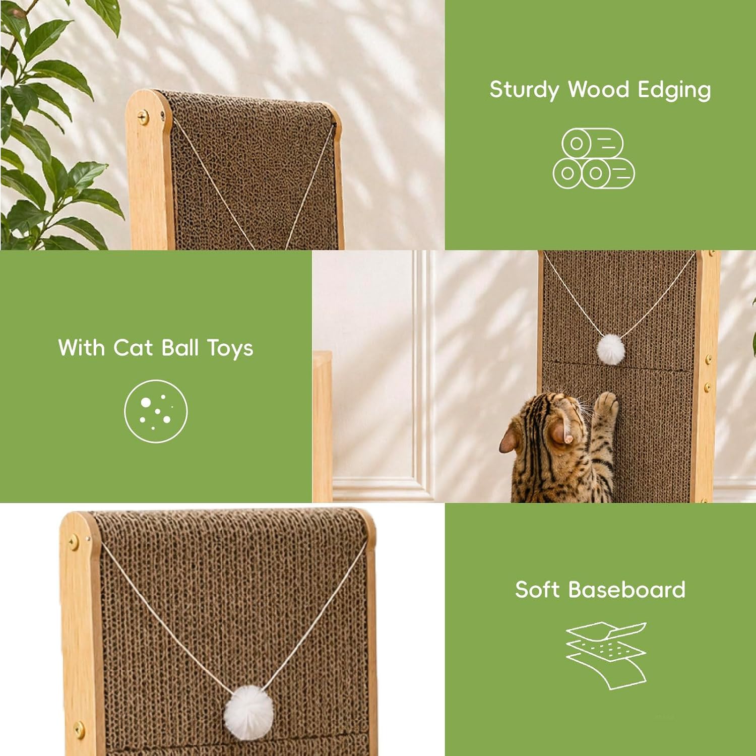 Cat Scratcher, 26.8 Inch L Shape Cat Scratch Pad Wall Mounted | Cat Scratching Cardboard with Ball Toy for Indoor Cat,Large Size