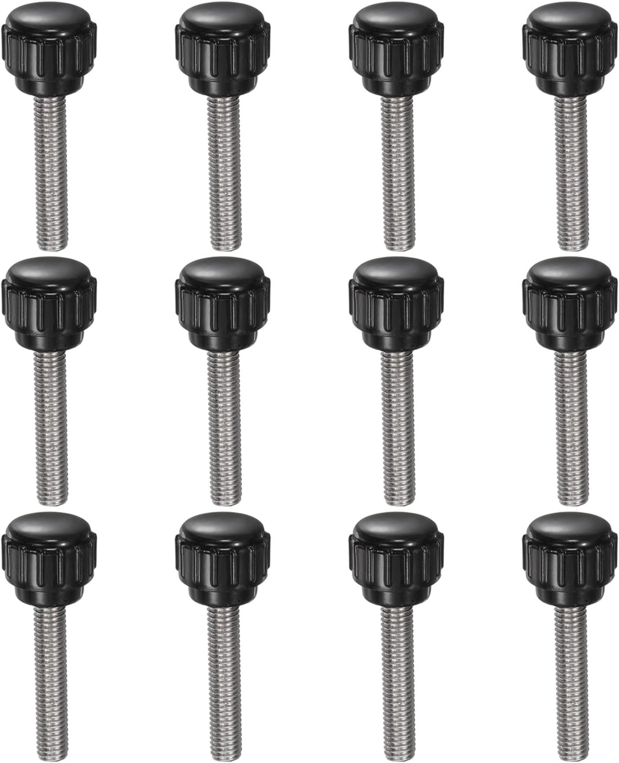 uxcell 12pcs Knurled Clamping Knobs M5 x 25mm Metric 304 Stainless Steel Male Thread Thumb Screw on Type 14mm Plastic Round Head Threaded Hand Bolt Stud Knobs Black