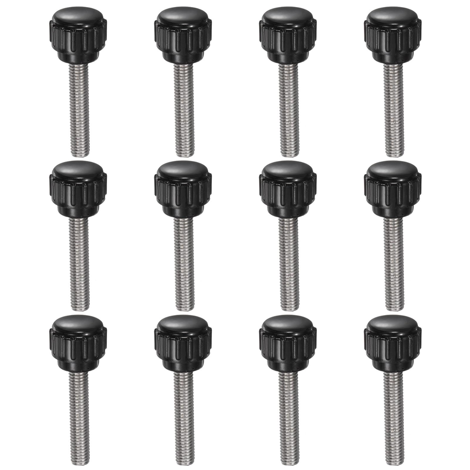 uxcell 12pcs Knurled Clamping Knobs M5 x 25mm Metric 304 Stainless Steel Male Thread Thumb Screw on Type 14mm Plastic Round Head Threaded Hand Bolt Stud Knobs Black