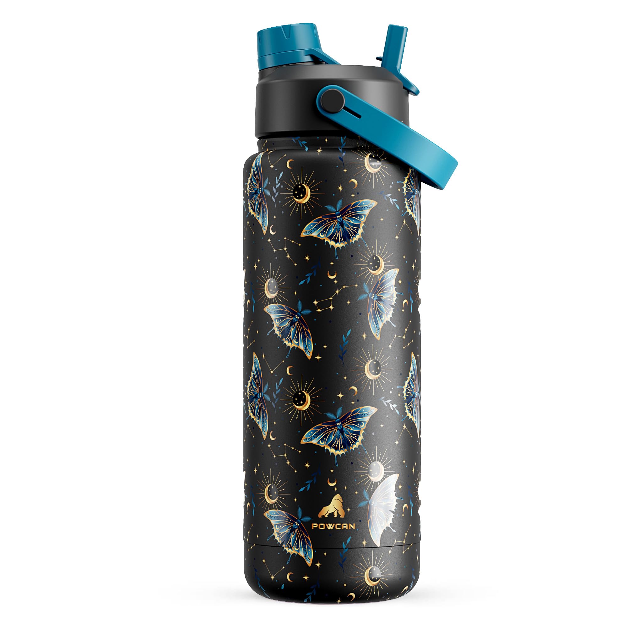 POWCAN 32 oz Insulated Water Bottle with 2-in-1 Straw and Spout Lid, Keep Cold 24H, Leak-Proof, BPA-Free, Double Wall Stainless Steel Water Bottle for Sports, Gym, Travel and School (Gilded Flutter) โ image 1