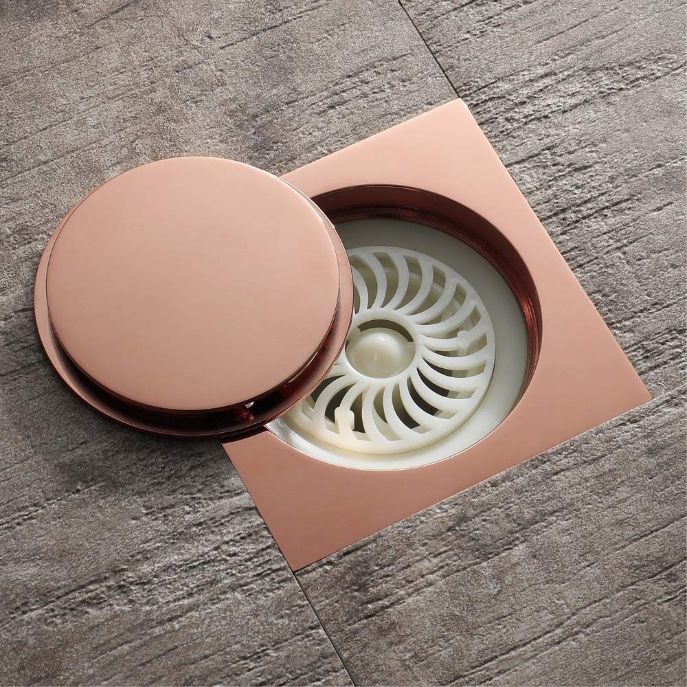 Sumidero Ducha Drenaje de Piso Latón Oro Rosa Cuadrado 10x10 cm Baño Ducha Rejillas de residuos Colador Inodoro Balcón Desagües de Agua Filtro Desague Ducha(Black 139B)