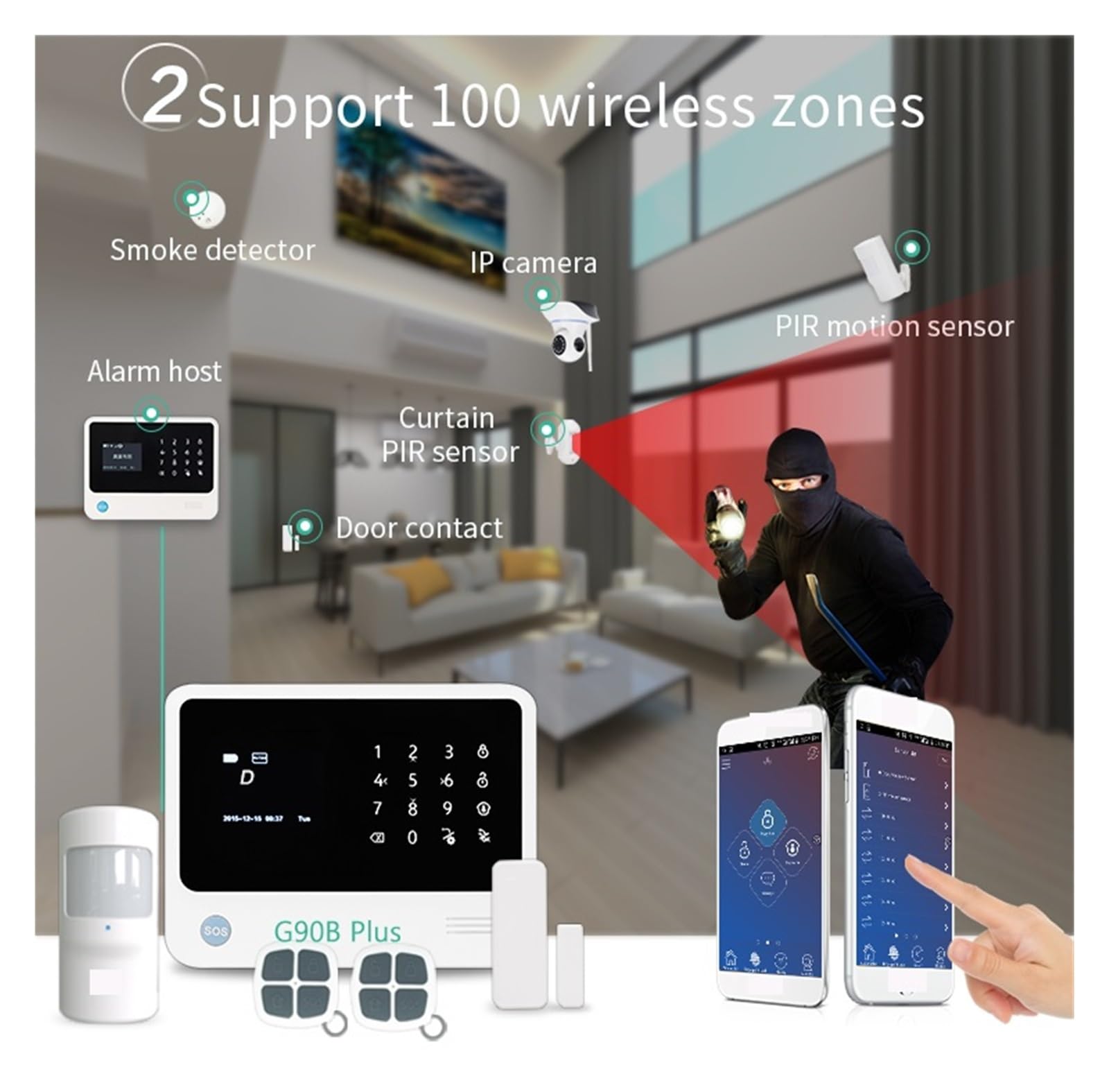 Sistemi Sicurezza Casa Grande Touch Screen GSM Wifi di Allarme Domestico APP Telecomando Multilinguismo Intelligente Home Safty Antifurto(2pcs PIR Sensor)