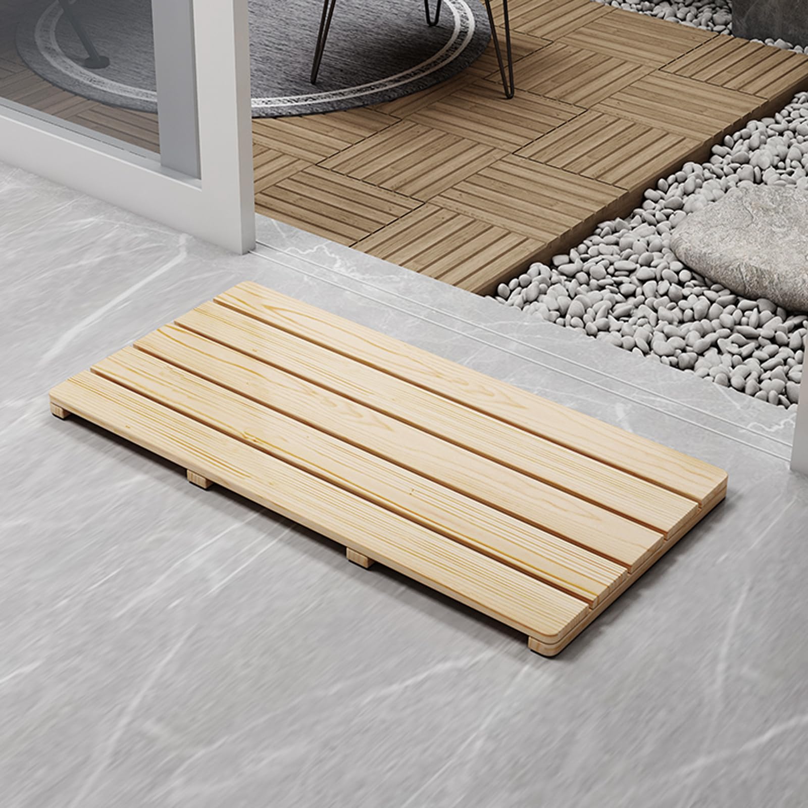 Caillebotis de Douche Rectangulaire,Tapis de Bain en Bois Naturel,Tapis de Bain en Bambou,Tapis de Douche Antidérapant pour Cuisine et Salle de Bain,Tapis de Séchage Imperméable (30x60cm/12x24in)