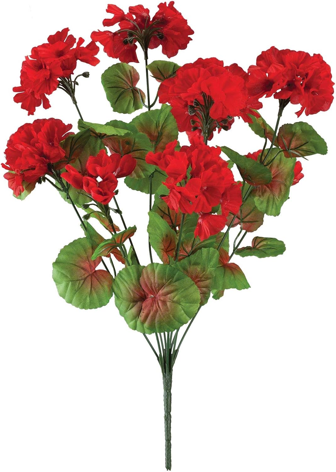 OakRidge All-Weather Artificial Red Geranium Bush, Set of 6, 18” H–Includes 9 Sprigs & 9 Blossoms