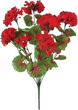OakRidge All-Weather Artificial Red Geranium Bush, 18 Height Polyester and Plastic Materials for Indoor and Outdoor Use with No Upkeep Required, Includes 9 Sprigs and 9 Blossoms