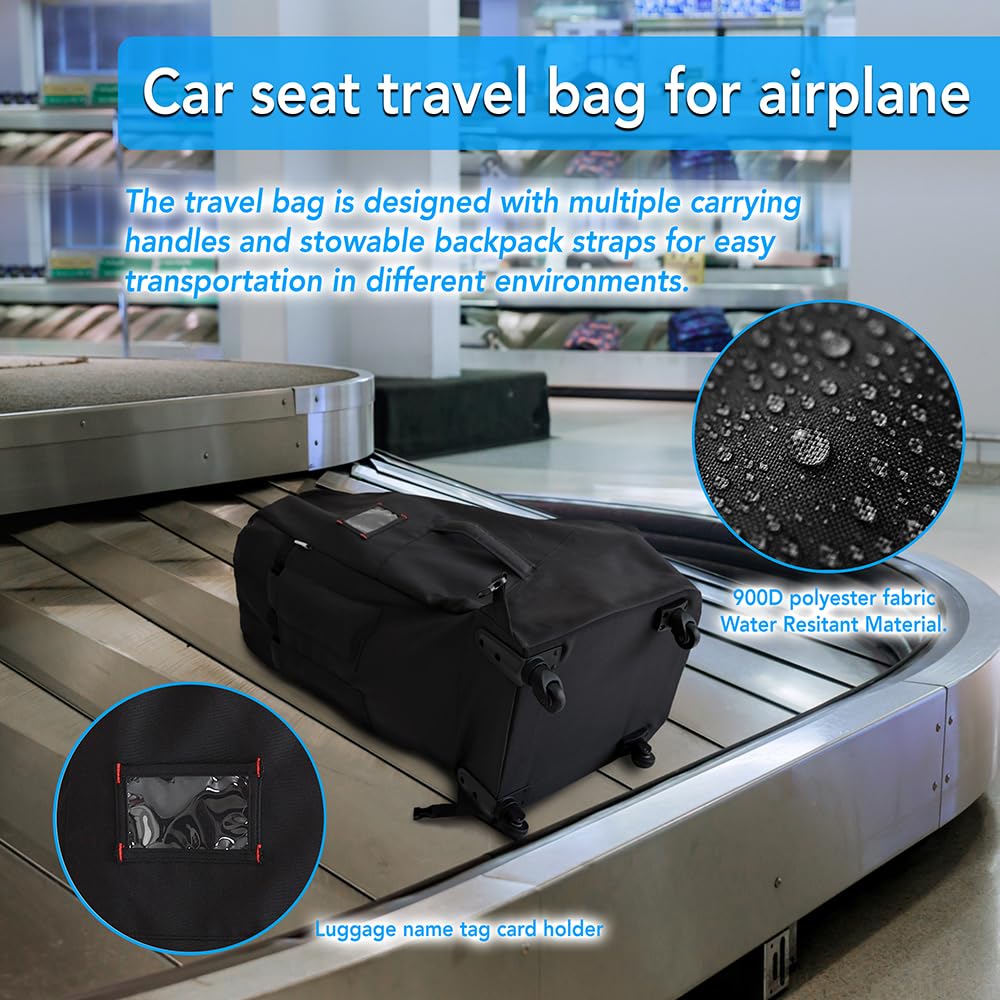 Borsa da viaggio per seggiolino auto con ruote, per check-in aeroporto, borsa da viaggio con cinghie imbottite per zaino, impermeabile, coprisedile da viaggio, custodia da viaggio (nero)