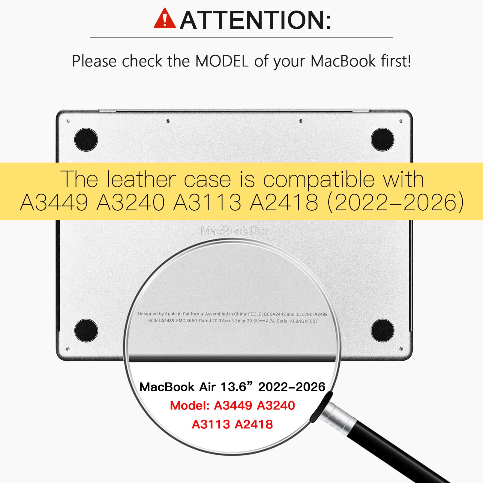 ICARER Coque Étui Cuir pour Macbook Air 13.6 2026-2022 M5 M4 M3 M2, Noir