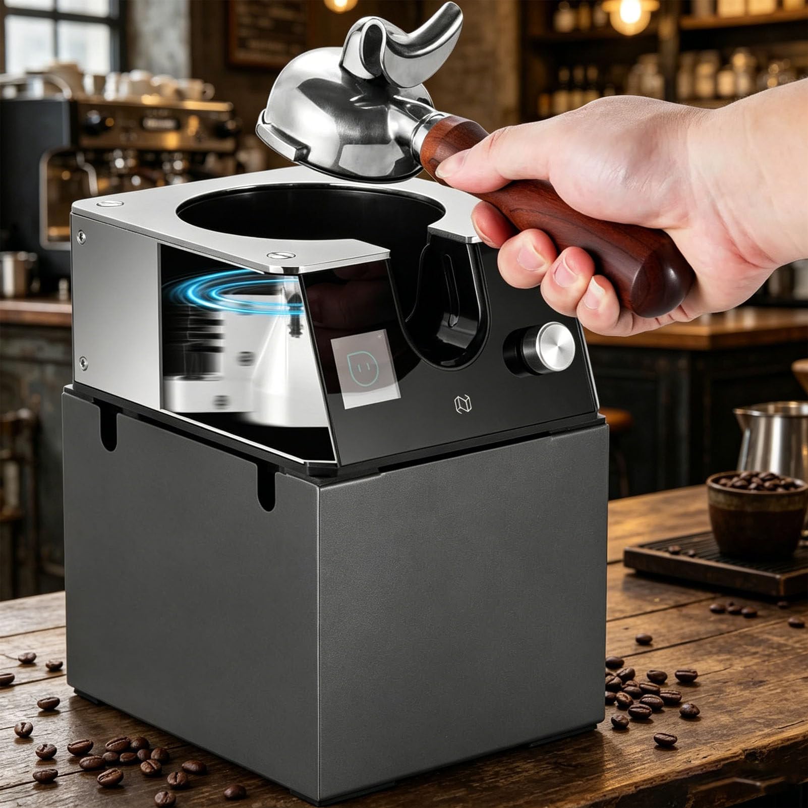PioMue Automatic Espresso Grinder Cleaner,Safe and Easy Portafilter Cleaning Machine for Home & Commercial Use, 58mm Portafilters for Coffee Lovers & Cafes 220V