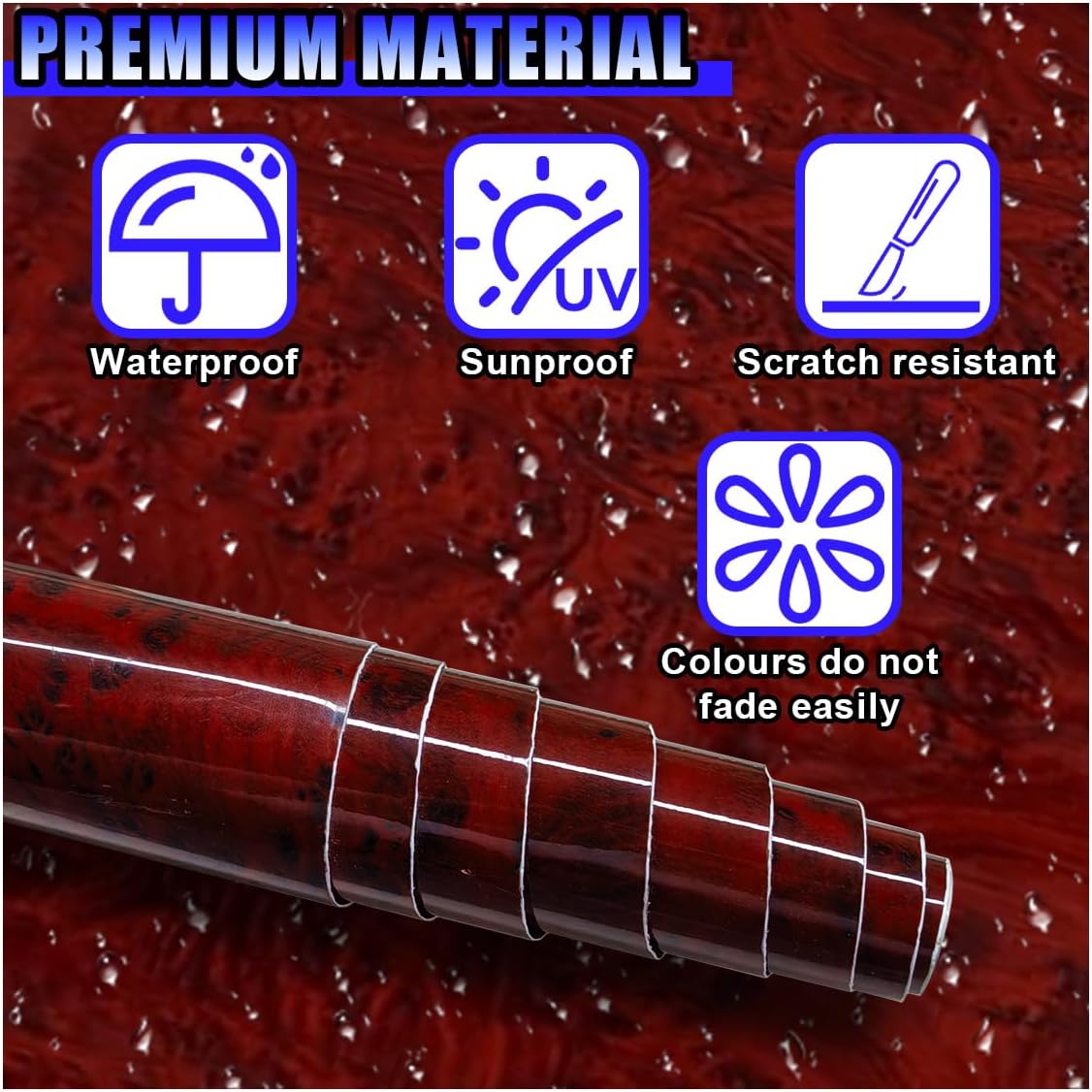 High Glossy Wood Grain Wrap Sticker Decal for Car, Vinyl Waterproof Automotive Interior Decorative Sticker, Self Adhesive Stretchable Vehicle DIY Film Wrap Accessories (1301)