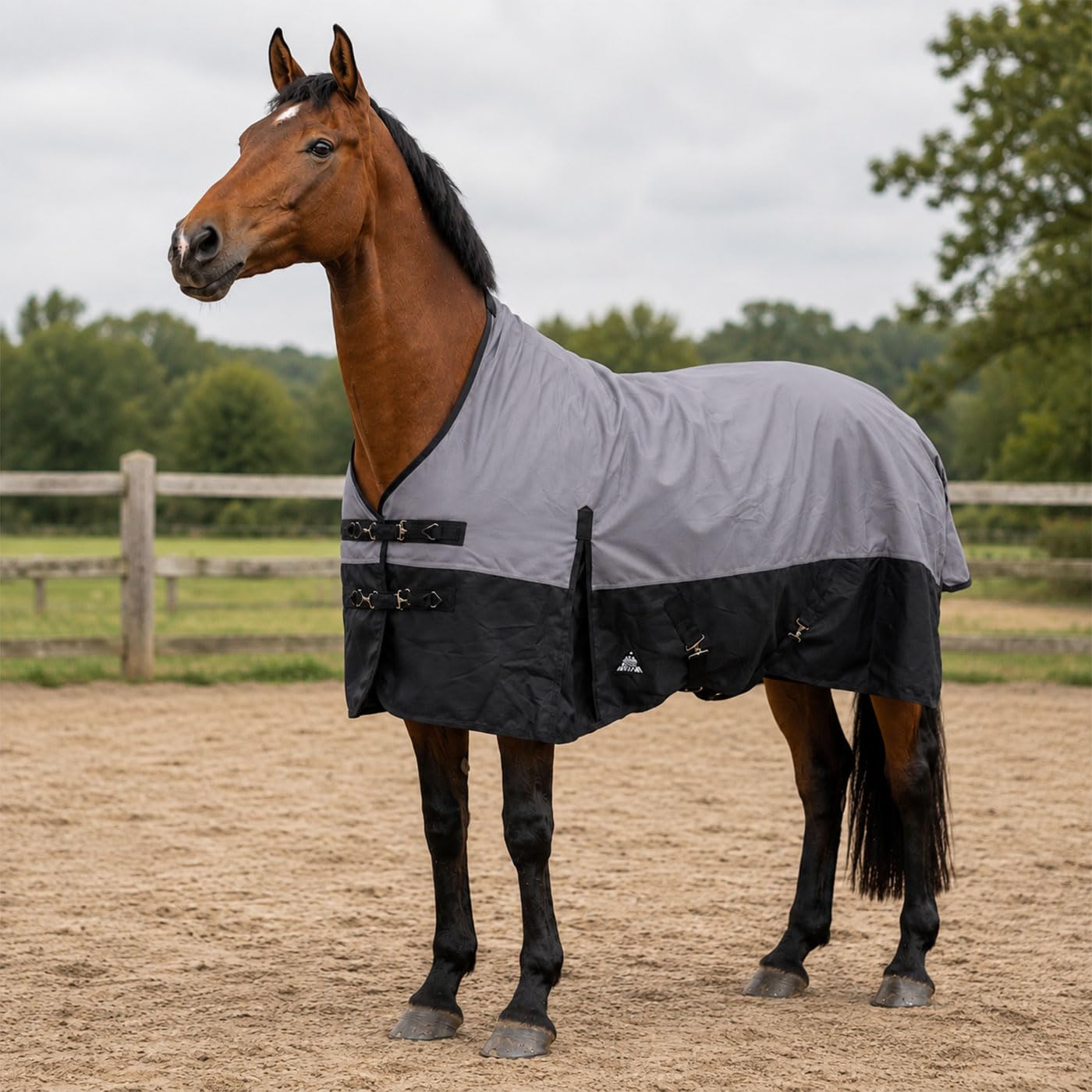 Brama-West Winterdecke Arctic Pferdedecke Turnout 1200D High Neck 150 GMS - Grau/Schwarz - Gr. 145