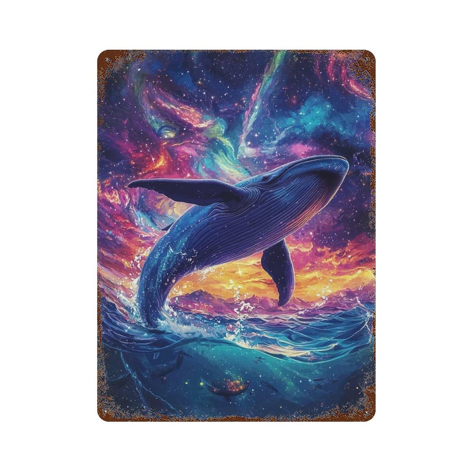 Whale Leaping Into Space Retro Metal Sign 15.7"x11.8", for Pub, Kitchen And Man Cave Decor, Industrial Home Decor