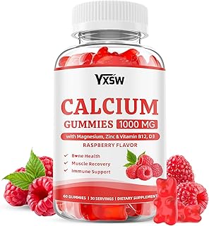 Calcium Gummies 1000mg with Vitamin D3 K2 & B12 Complex, High Absorption Potassium, Calcium Magnesium Zinc Supplement for Bone, Muscle, Mood and Immunity Support, Raspberry Flavor, 120 Count ﻿