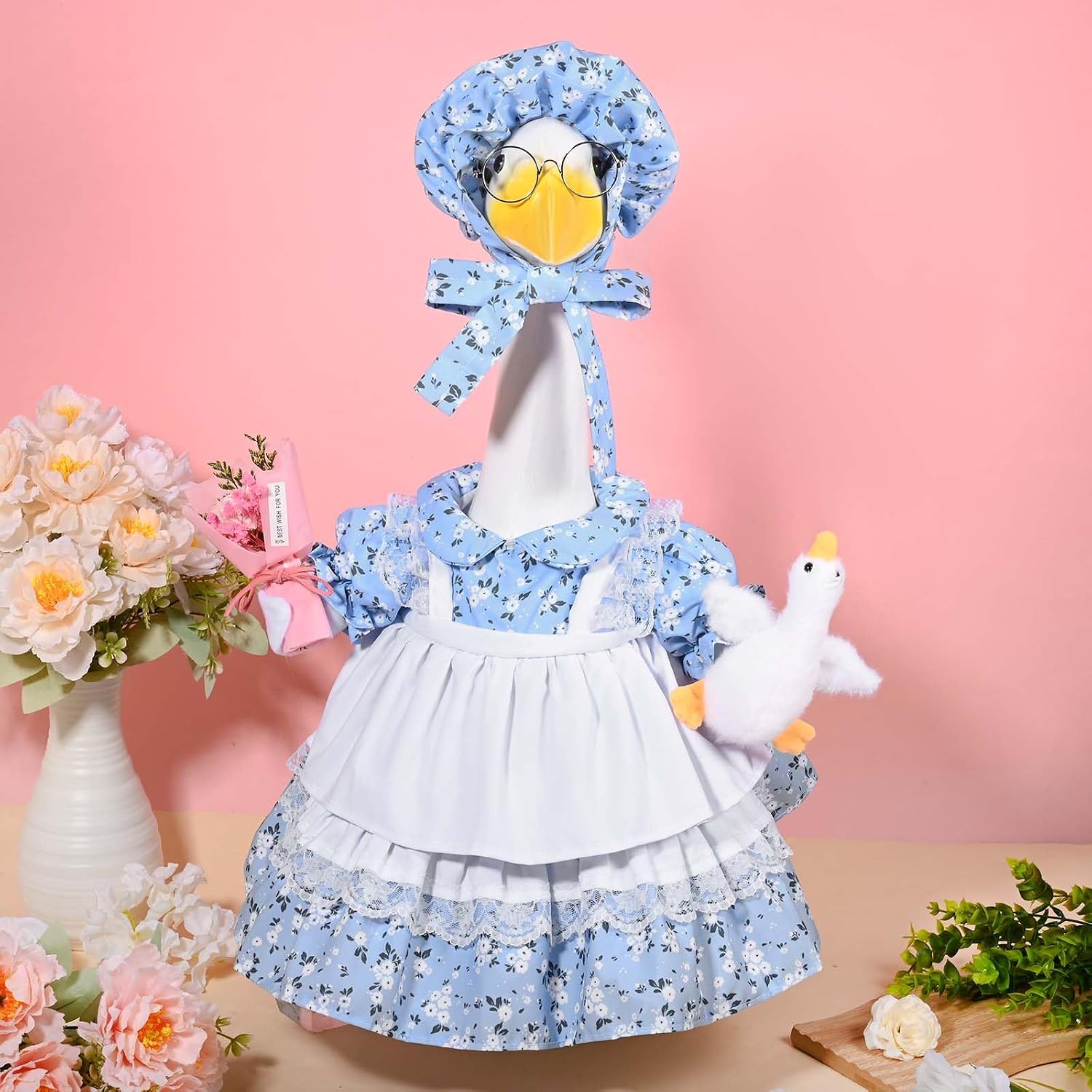 JcHrmers Mother's Day Goose Outfits Flower Porch Goose Outfit Spring Yard Goose Clothes for 23" Mother's Day Lawn Outdoor Garden Patio Geese Statue Spring Summer Decor