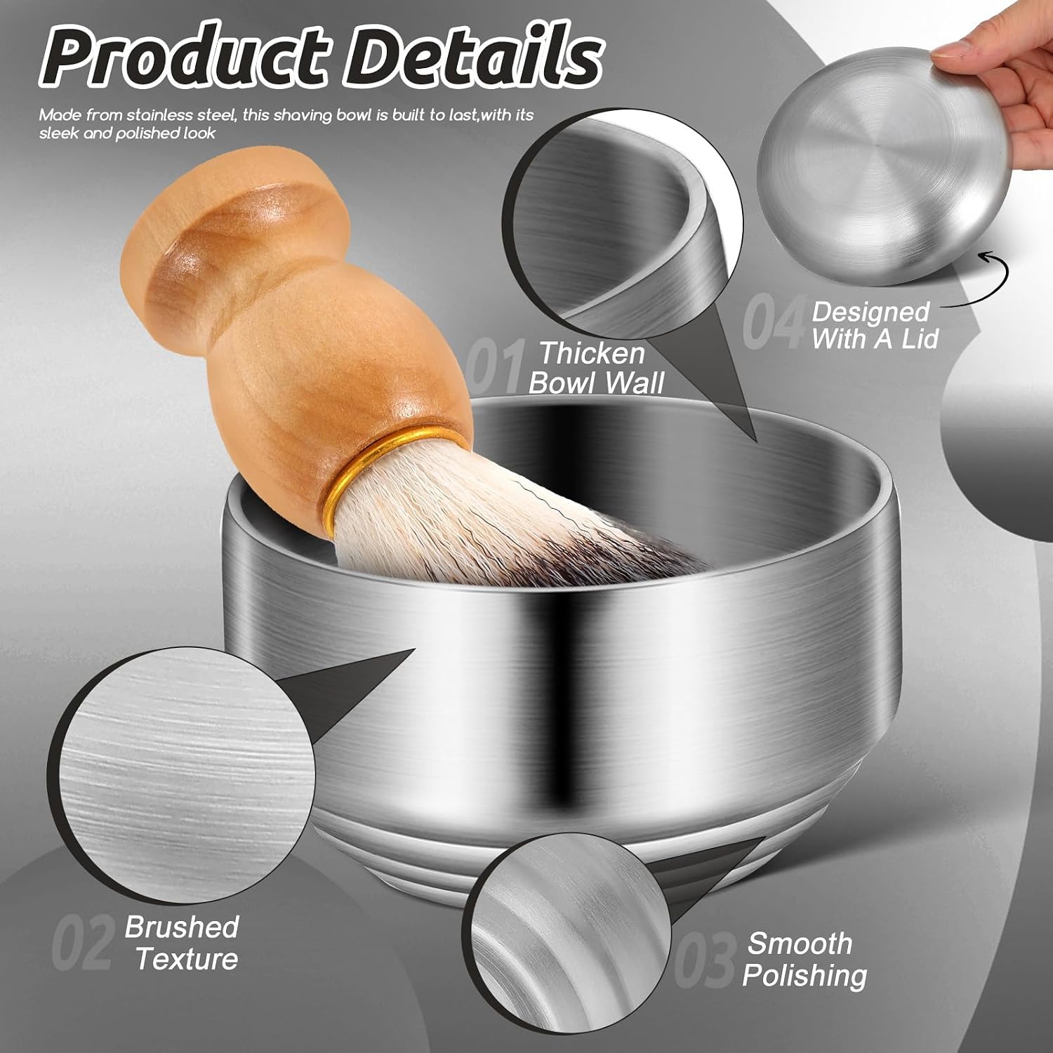 Sewroro Stainless Steel Shaving Soap Bowl With Lid for Men Shaving Cream Durable Foaming Bowl Bathroom Decor Travel Shave Soap Dish image 4