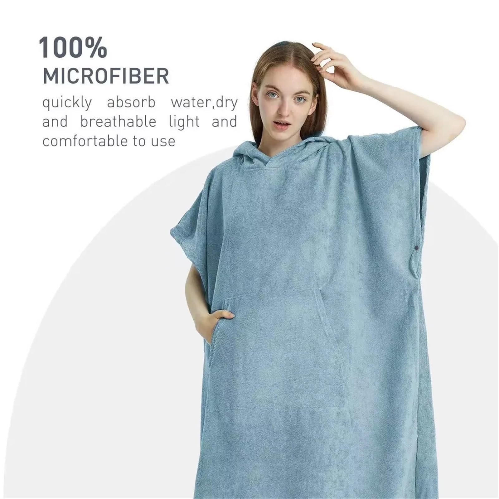 Poncho da spiaggia con asciugamano, ad asciugatura rapida, cappuccio, accappatoio, bagno, poncho for adulti per Spiaggia e Sport Acquatici(Black)