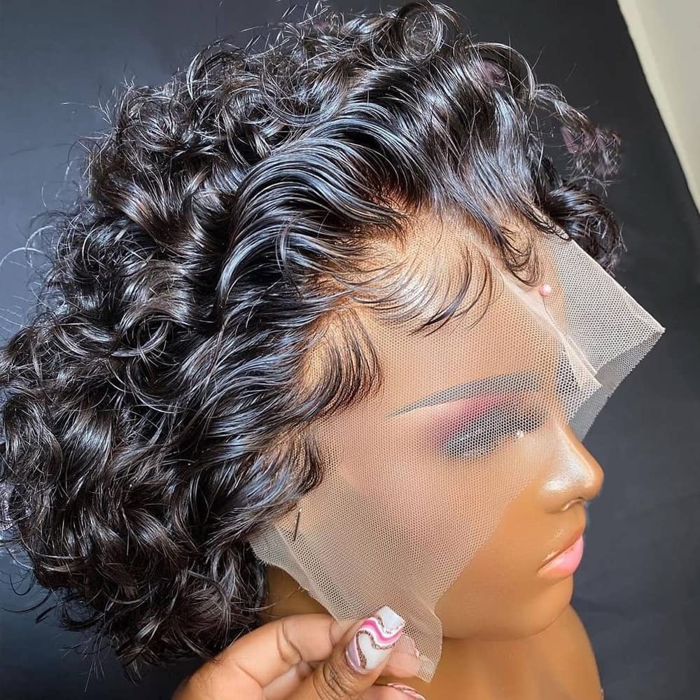 Czrleaty Pixie Cut Wig Human Hair Short Curly Lace Front