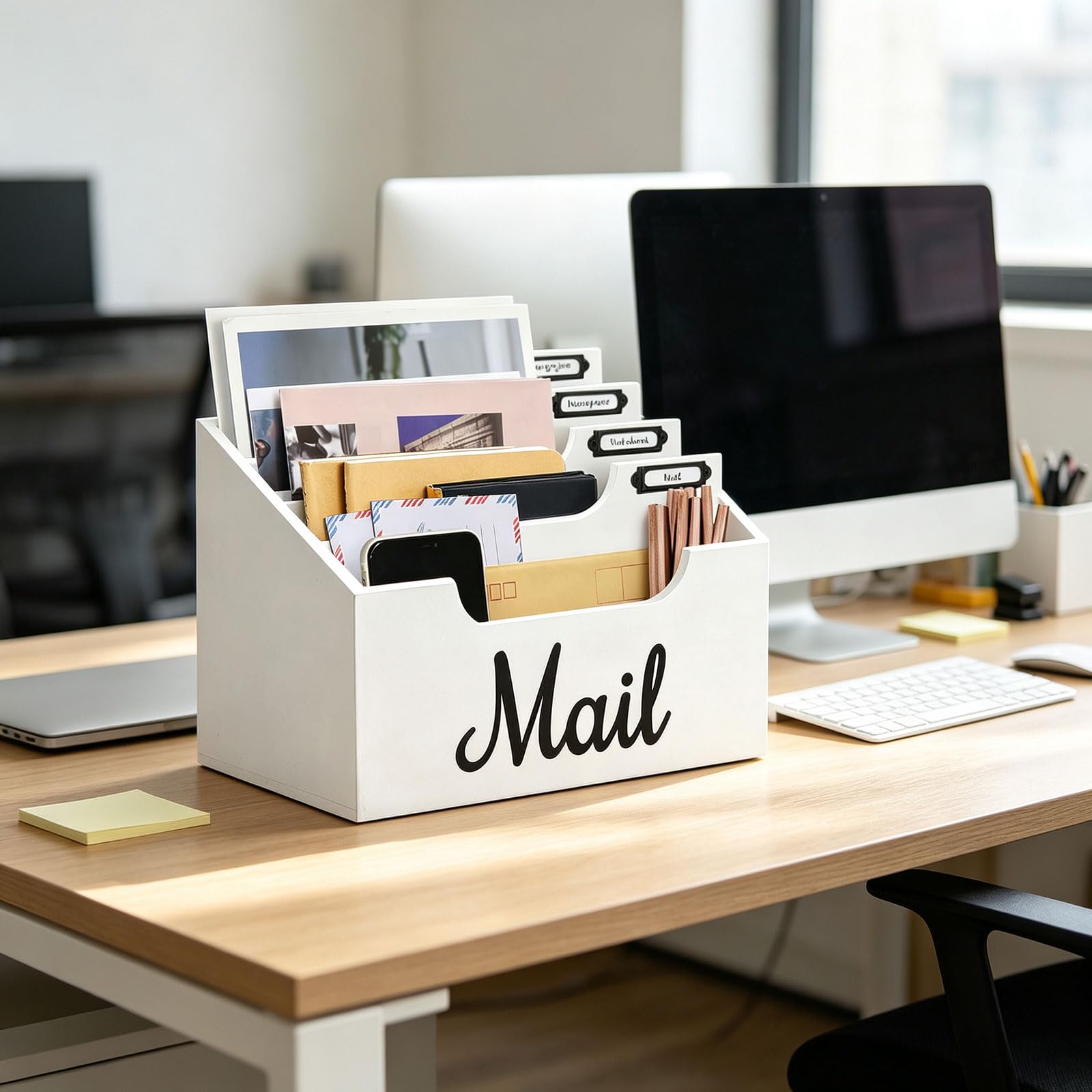 Brief und Dokumenten Organizer mit Holzfächern, Schreibtisch Aufbewahrungsdesign für Empfangstheke, Arbeitsbereich, Desktop Papiersortierer, Holz Post Organizer, Dokumentenablage